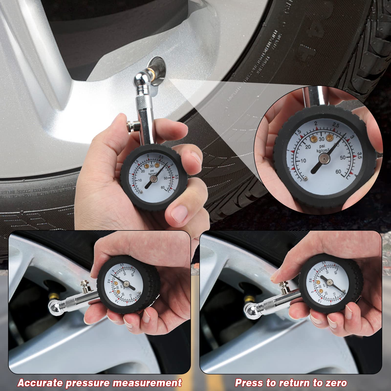 Manomètre Numérique Pour Pneus 0-60 PSI – Jauge De Pression Digitale Précise Avec 4 Bouchons De Valve Offerts, Idéal Voiture, Moto, Vélo