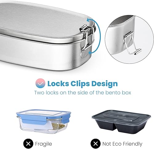 Miniatura 3 de Dailyart Caja Bento de acero inoxidable, recipientes pequeños de metal para almuerzo, recipientes de acero inoxidable 304 para aperitivos de