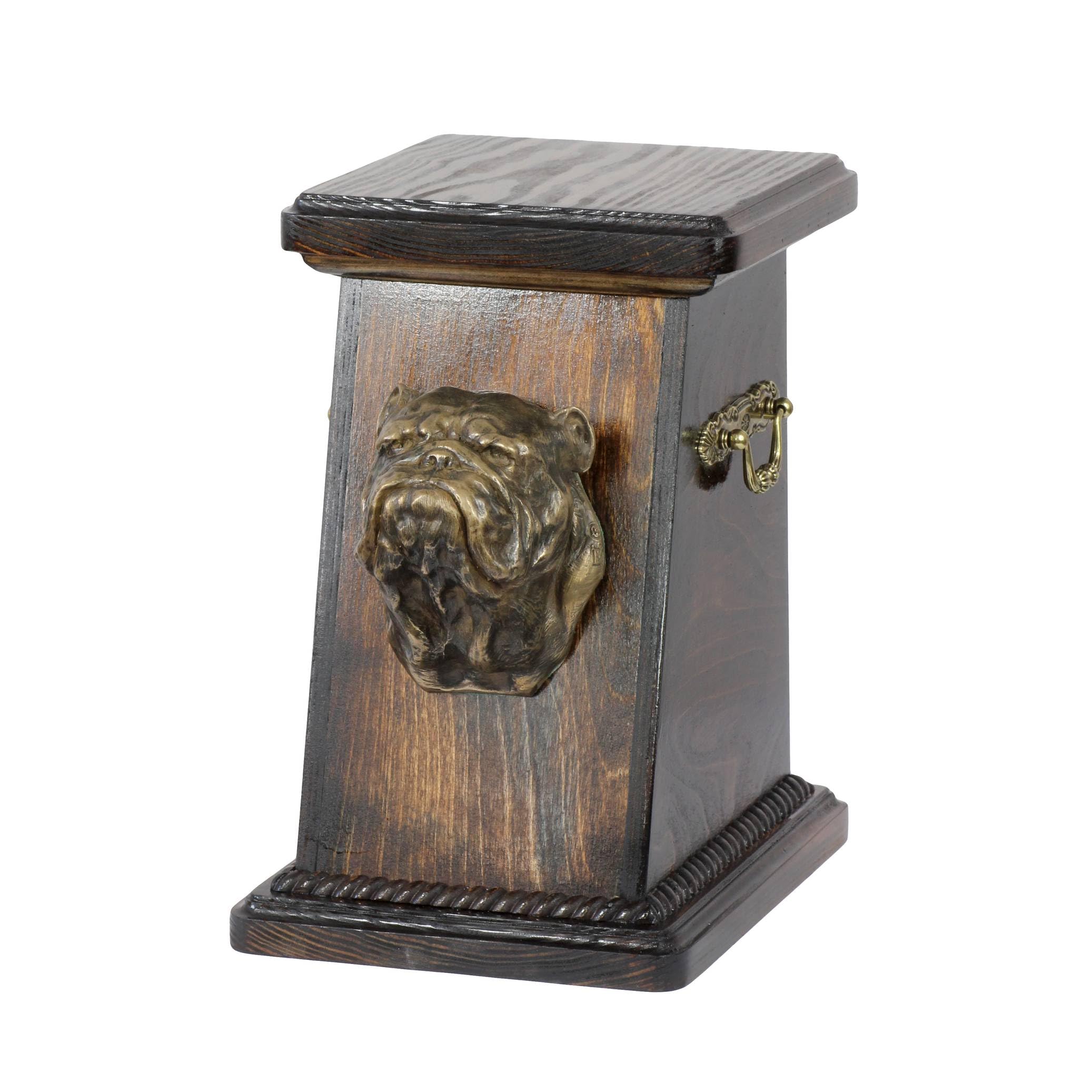 Urne pour cendres chien Bulldog Anglais en bronze et bouleau Art-Dog
