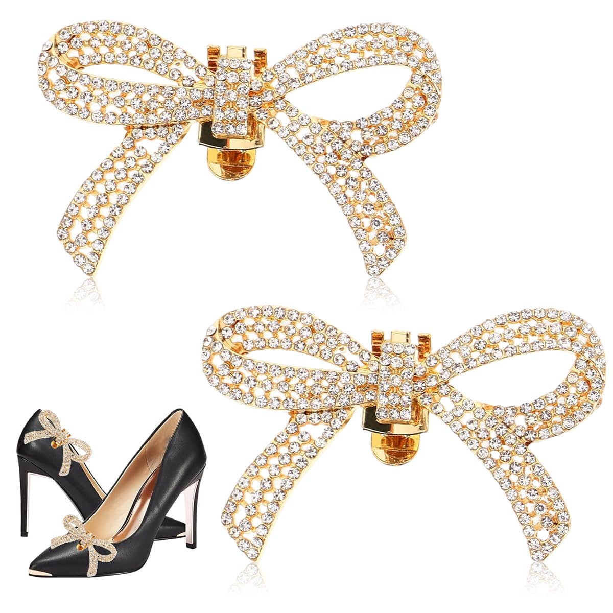 MAYCREATE® 2Pcs Shoe Charms Luxurious Rhinestone Bow Shoe Charms Alloy Bow Shoe Charms Detachable Clip On Bow Charms for High Heels, Gold (B0CZ422HGS) Amazon Price History, Amazon Price Tracker