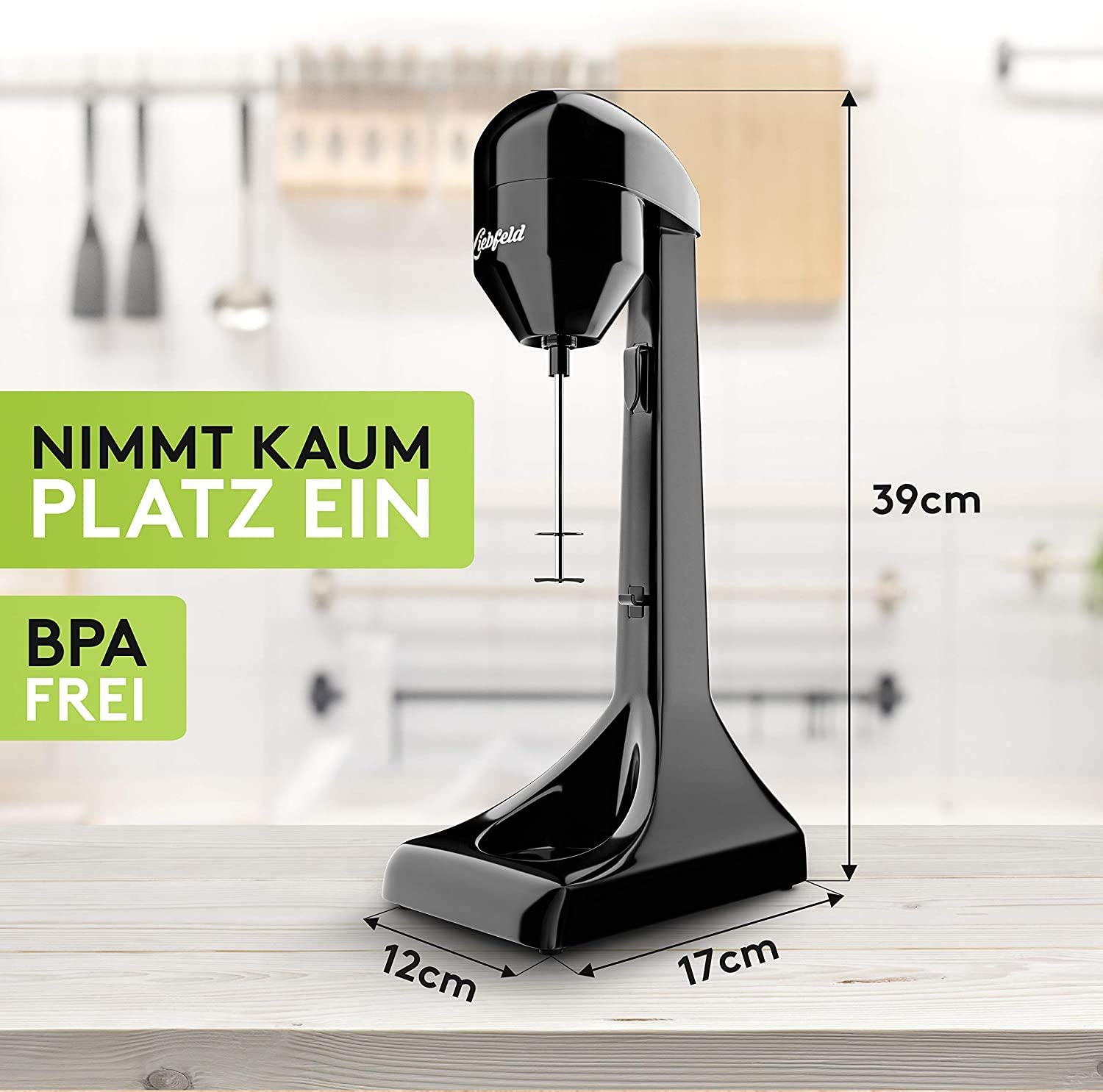Liebfeld Protein Shaker Elektrisch - Stabmixer mit 500ml Edelstahl Becher | Proteinshake & Milch Shake Mixer, Fitness Shaker, Eiweiß Shaker, Frappe Mixer, Smoothie Maker 100W Power