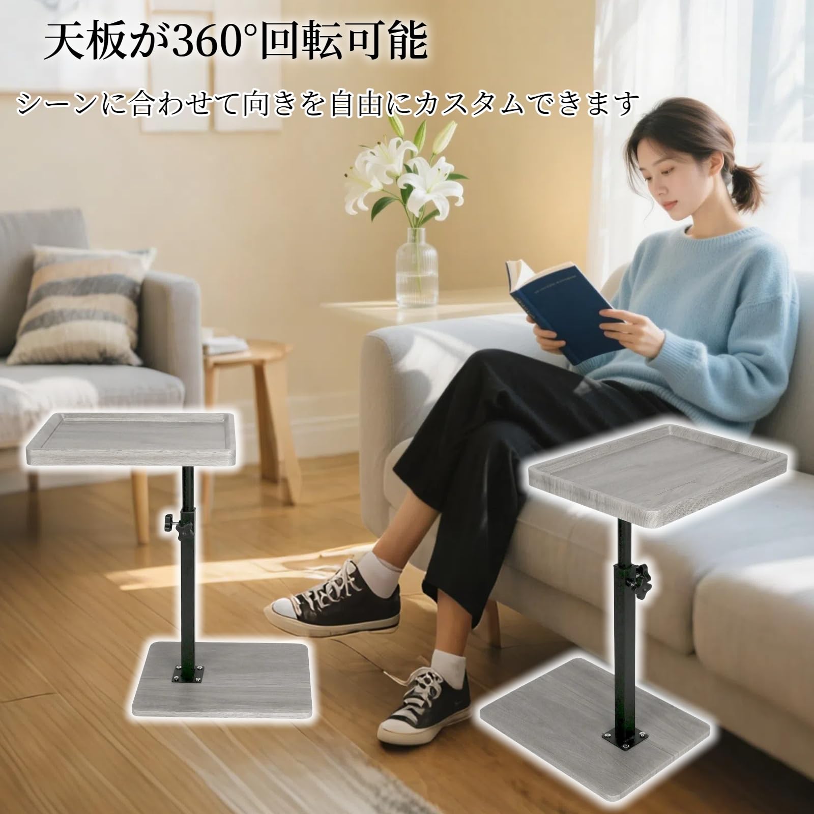 Amazon｜TAIVINN サイドテーブル キャスター付き ベッドサイド 木目調