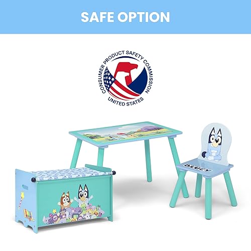 Vista 47 de Delta Children CoComelon - Juego de sala de juegos para niños pequeños de 3 piezas, incluye mesa, silla y caja de juguetes, color verde