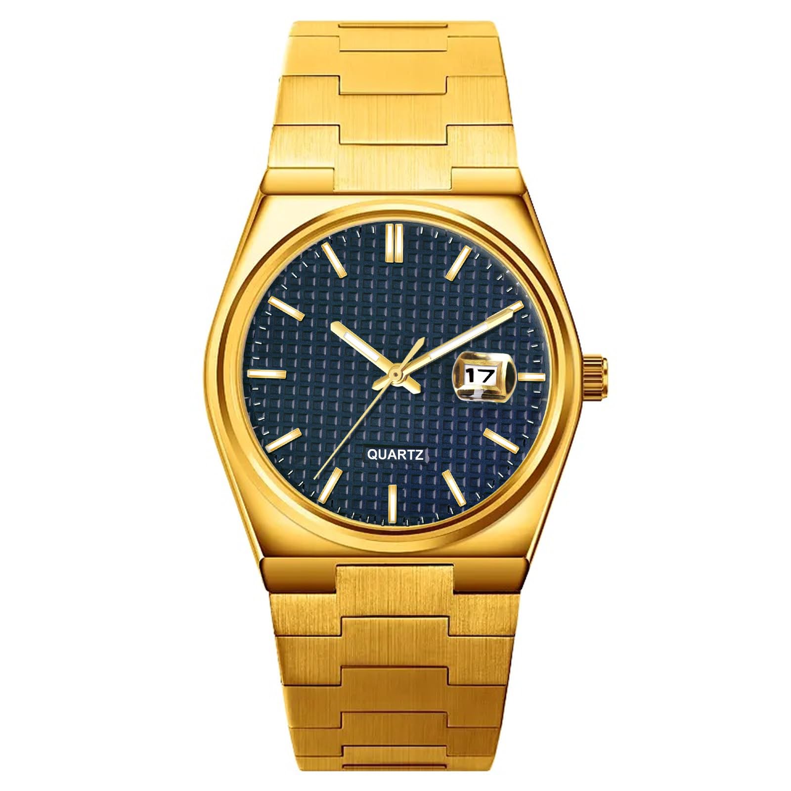 Shocknshop Golden Date Stainless Steel Strap Analog Watch for Men & Boys (Blue Colored Dial & Gold Strap) -WCH115 (B0DBQVD1GT) Amazon Price History, Amazon Price Tracker