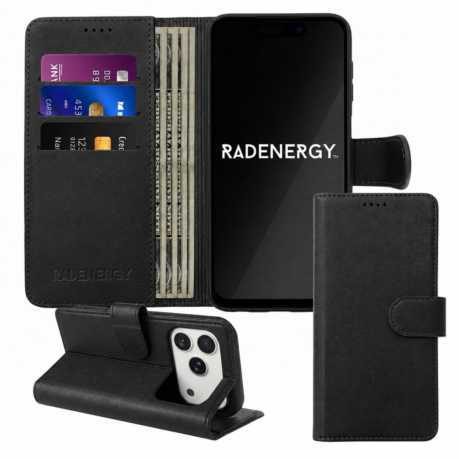 Blocking - Custodia a portafoglio in pelle per iPhone 16/17e | RFID, custodia per cellulare, custodia rimovibile, porta carte e supporto, per uomini e donne