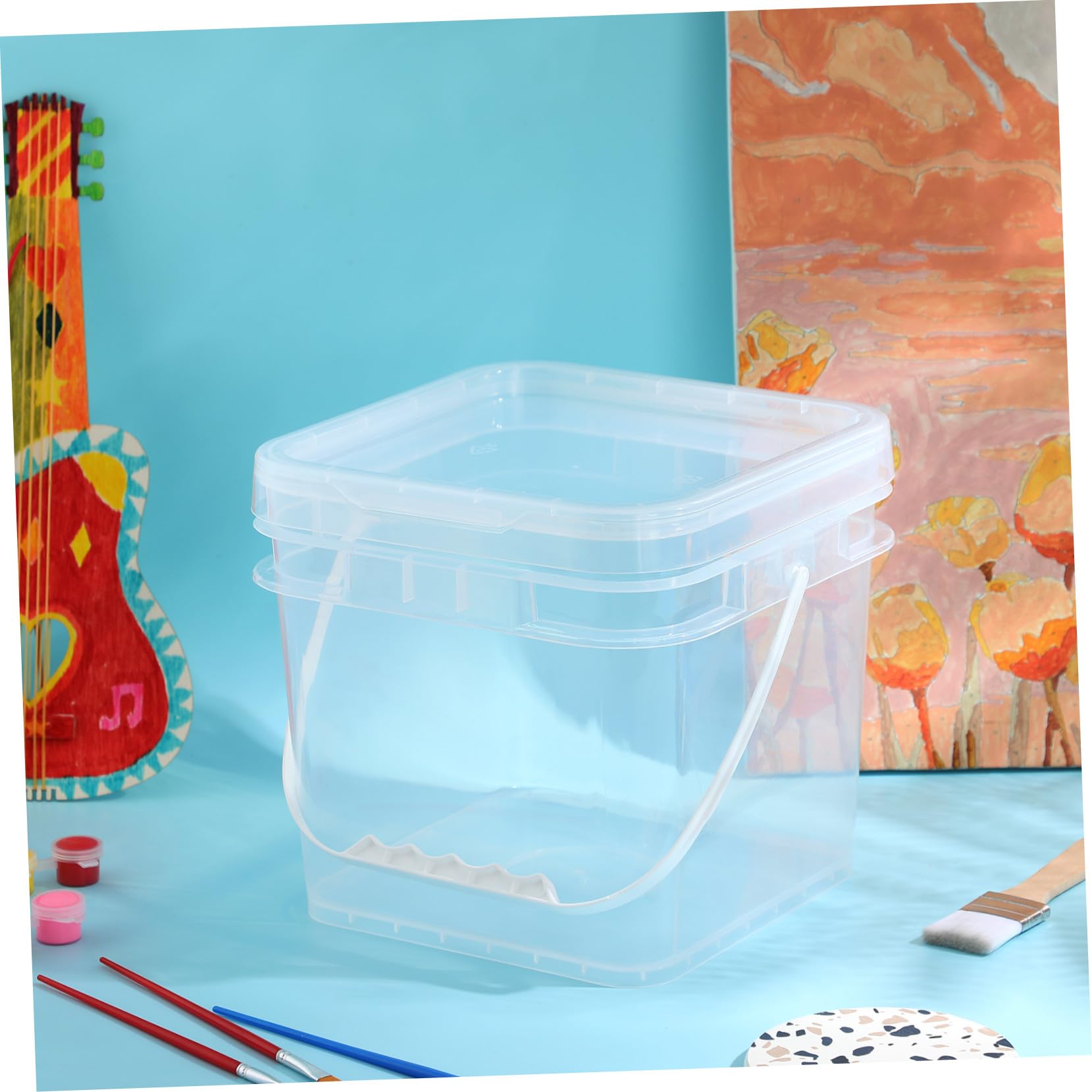 Secchio per Vernice in Plastica 5l Quadrato Resistente Coperchio Sigillabile Riutilizzabile per Vernici e Pitture Artistiche, per Sigillare e Conservare