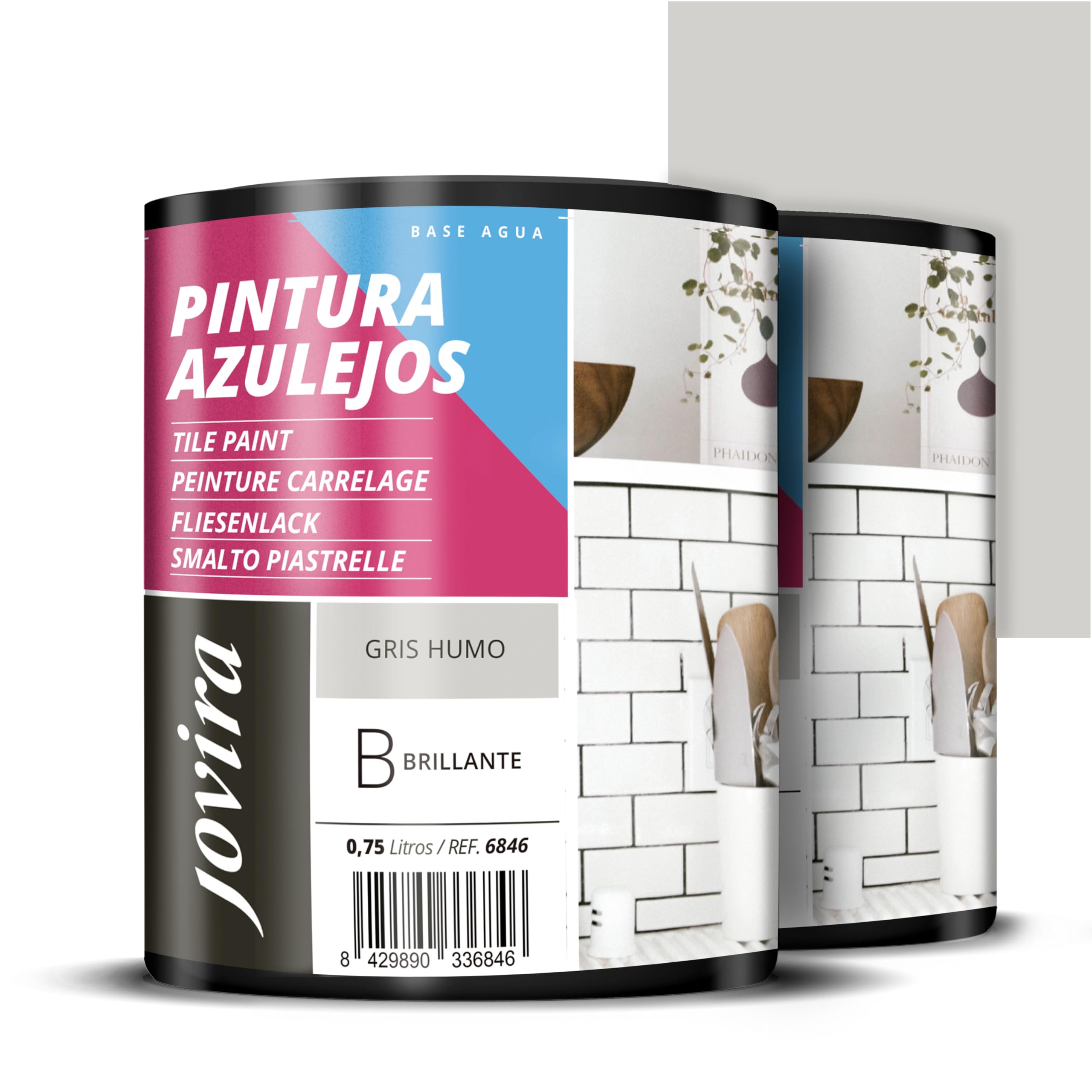 JOVIRA PINTURAS Pintura para Azulejos, Alto Brillo al Agua. Da una imagen nueva a tu cocina y baño. (2x750 Mililitros, Gris Humo) B-2-2