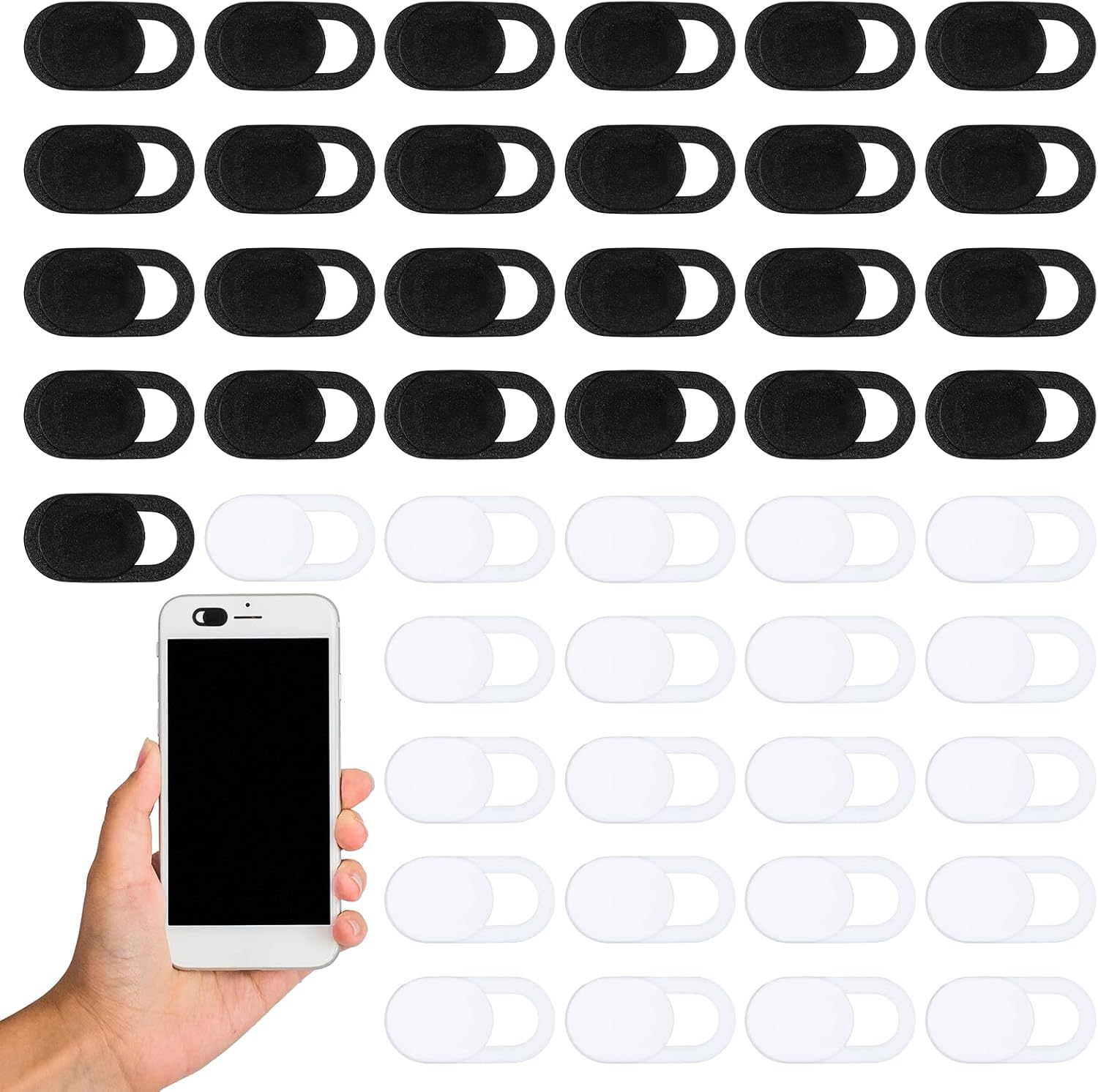Camera Cover Slide, 50 Pcs Ultra-Thin Laptop Cameras Webcam Cover Slide Phone Camera Covers for Most Laptop, Computer, Tablet, Smartphone to Protect Your Privacy and Security (White, Black) Camera Cover Slide, 50 Pcs Ultra-Thin Laptop Cameras Webcam Cover Slide Phone Camera Covers for Most Laptop, Computer, Tablet, Smartphone to Protect Your Privacy and Security (White, Black)