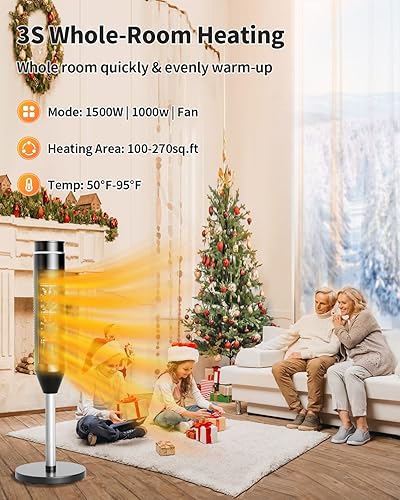 Miniatura 2 de Calentador de espacio para uso en interiores, calentador de habitación de torre con control remoto, calentador eléctrico de cerámica de 1500 W con