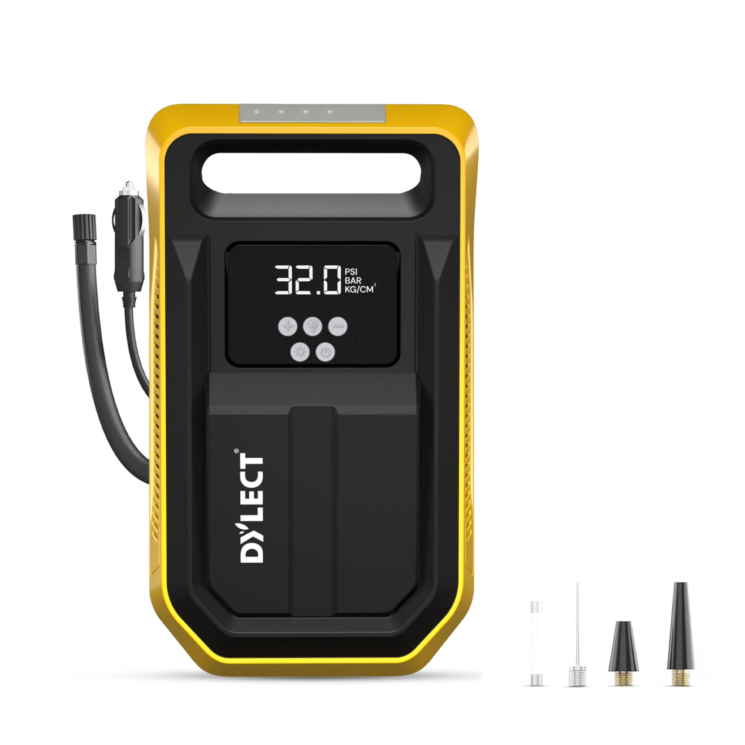 Dylect Smart Digital Tyre Inflator Pump for Cars with 22Mm Cylinder,120Watts Power,Up to 150 Psi,Digital Display,Led Light,Auto Cut-Off,Lightweight and Portable(Turbo Inflate 200),Black (B0CSYZXP9F) Amazon Price History, Amazon Price Tracker