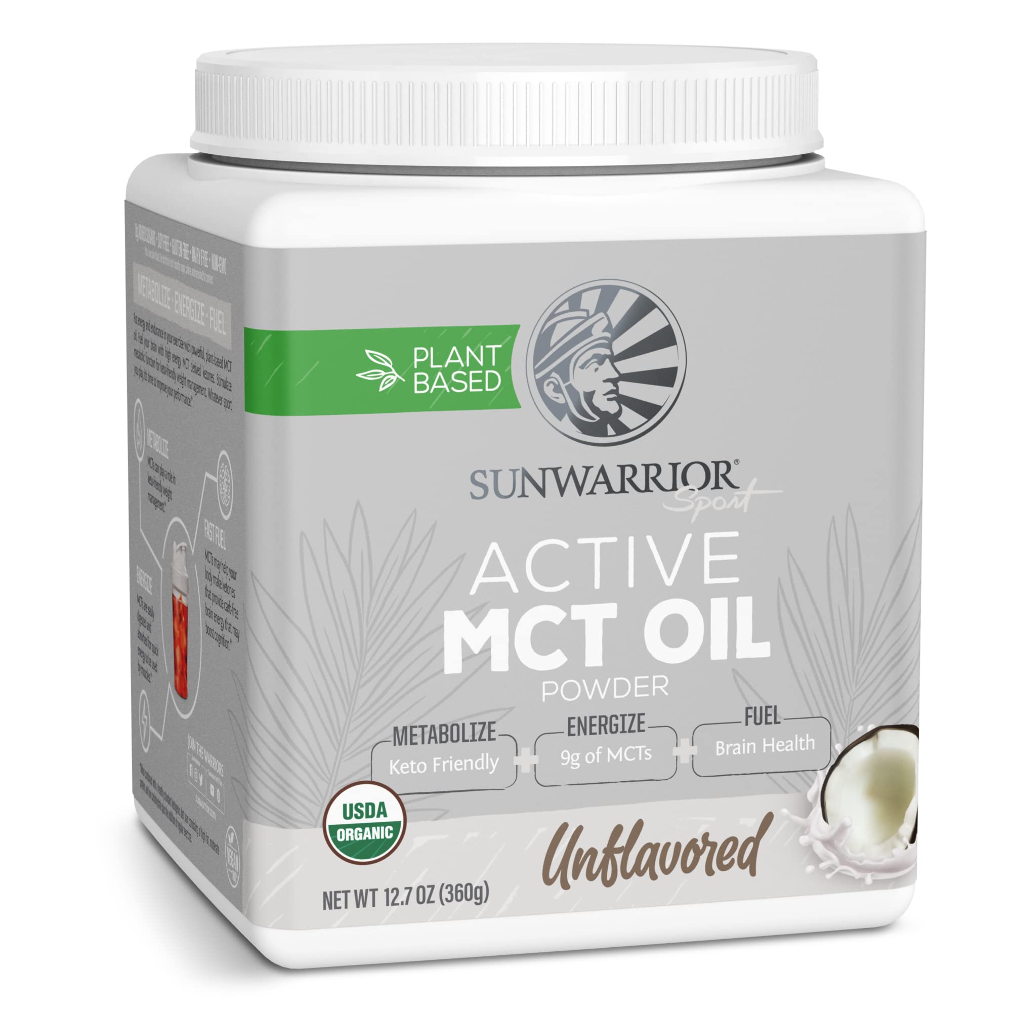 Sunwarrior Organic MCT Oil Powder Supplement Medium-Chain Triglycerides Pure Coconut | Keto USDA Sugar Soy Gluten Dairy Free Non-GMO | Unflavored 40 Servings Active