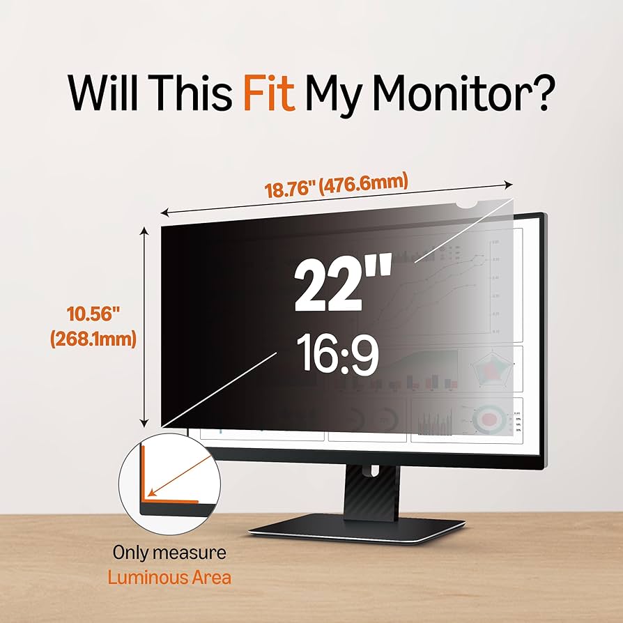 24" Computer Privacy Screen Filter For 16:9 Monitor, Hanging Type Anti Blue Light Glare Filter