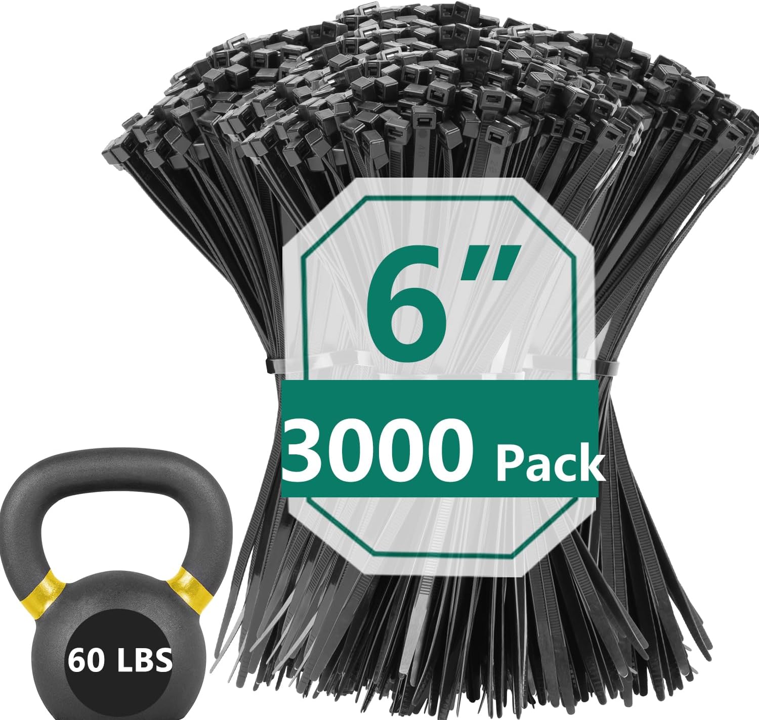 3000 Pack 4 Inch Black Zip Ties, 40 LBS Heavy Duty Cable Ties, UV Resistant Nylon Wire Ties, Self-Locking Plastic Straps for Indoor & Outdoor Use