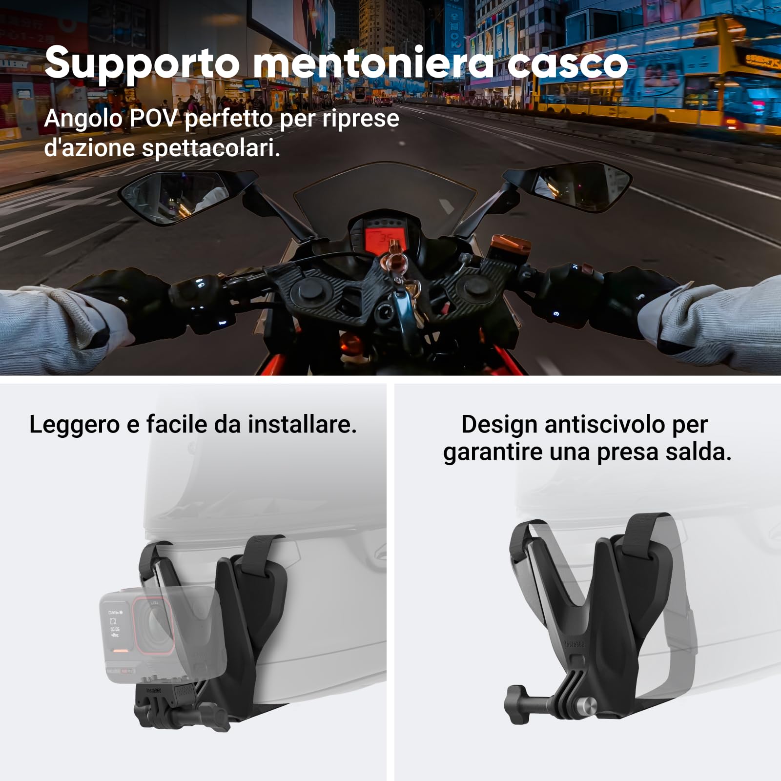 Insta360 Ace Pro 2 Pack Moto - Action Cam Impermeabile in 8K co-ingegnerizzata con Leica, sensore 1/1.3", doppio chip IA, superba in bassa luce, audio superiore.