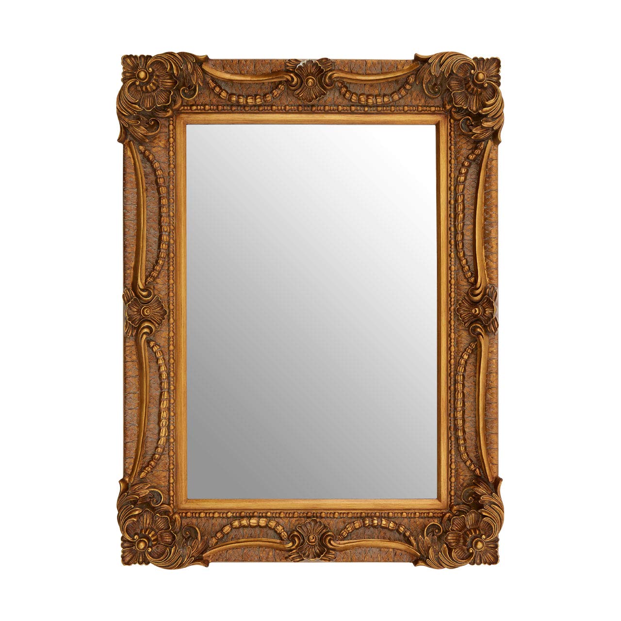 Premier Housewares Pewter Wall Mirror - Bead & Leaf Design - Embossed Floral Mirror - Landscape or Portrait Style