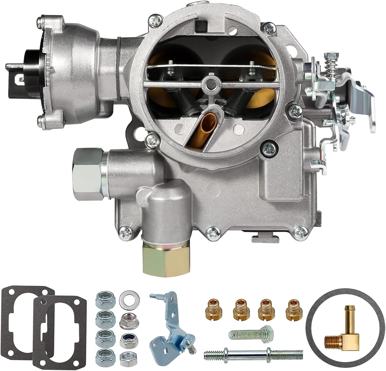 Marine Carburetor for Mercruiser 2 Barrel Carburetor for Rochester Mercarb 3.0L 2.5L 4 CYL Engine with Electric Choke Jets Gaskets & Short & Long Linkage, OEM #3310-864940A01, 8M0045397
