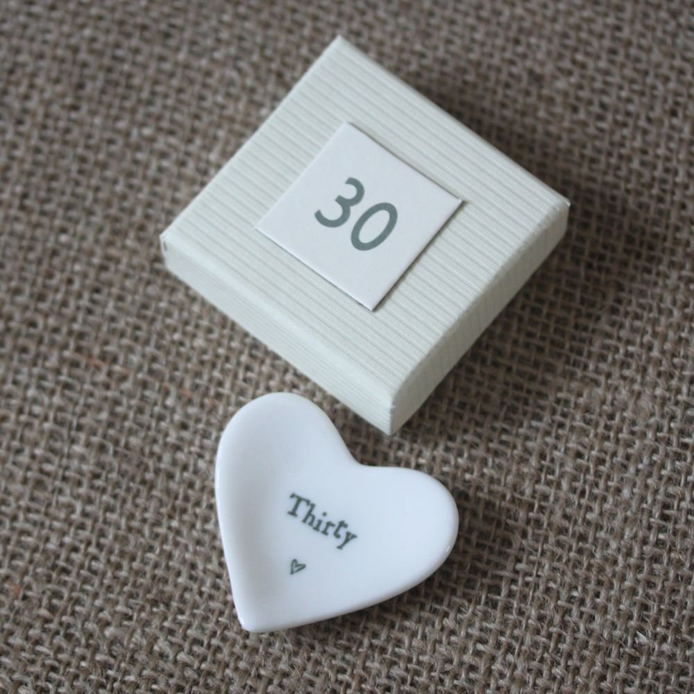 Mini 30th Birthday Porcelain Heart Trinket Dish - 30th Gift - East Of India