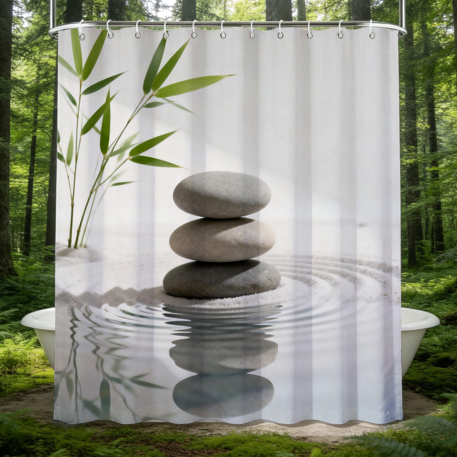 Hongduo 3D Zen Stone Shower Curtain for Stalls Bathtubs Minimalistic Bathroom Decor Shower Curtain Set Polyester Fabric Waterproof 120x180cm/48X71 Inch with Hooks