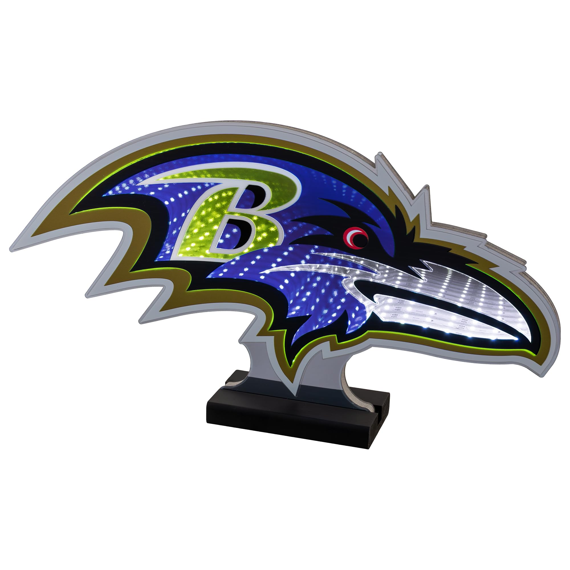 Sporticulture NFL Team Baltimore Ravens LED Infinity Logo Light - 3D Light Effect, Acrylic Display with UL Plug and Stand
