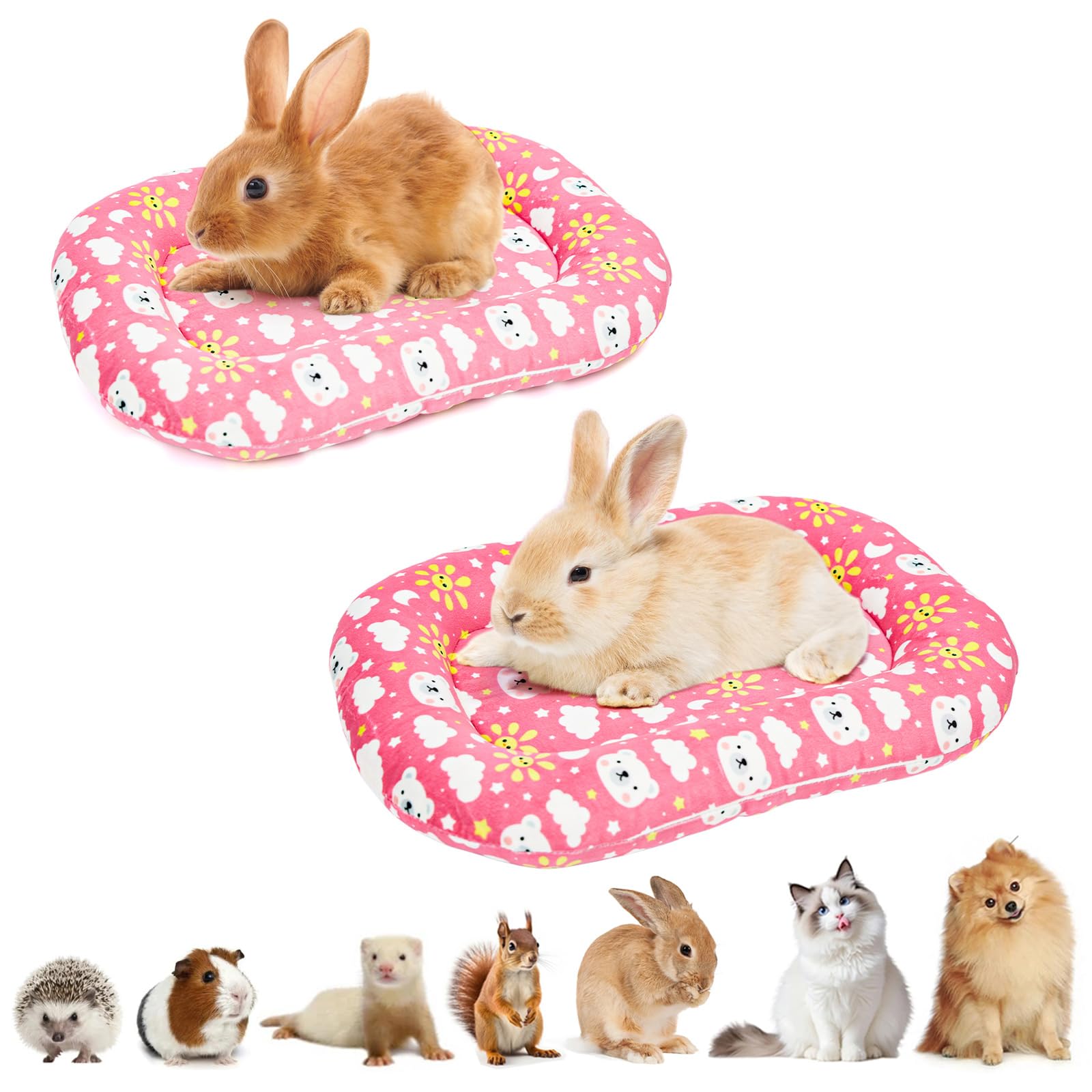 BellyBloom 2 pc Washable Dual-Sided Soft Rabbit Bed for Small Dogs Pink Cats Bed Reversible Plush Cushion Mats Cage Liner 1-3kg 45x32x5cm Polyester Cotton Blend โ image 1