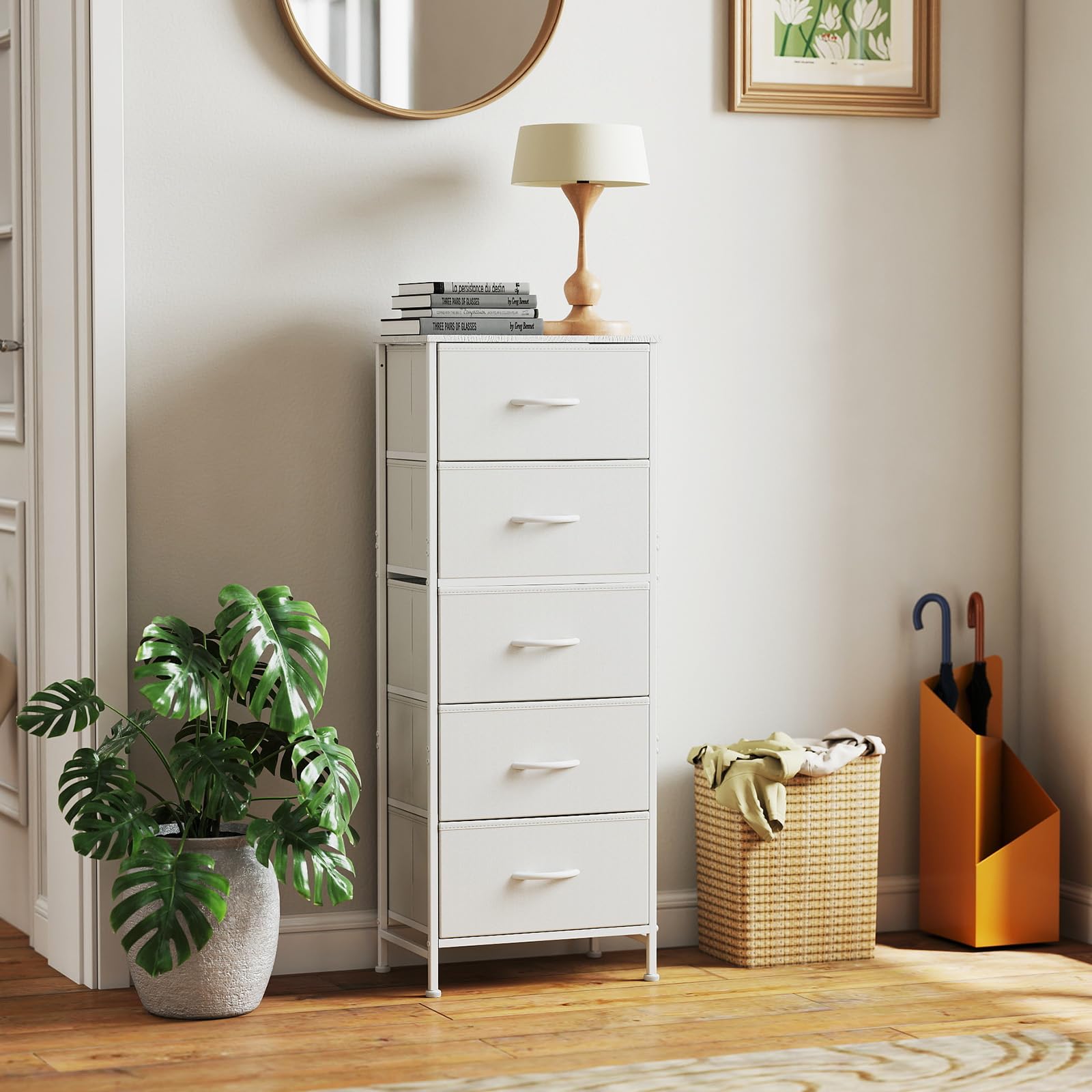 Sweetcrispy White Storage Drawer Bedroom Dresser, Tall Dresser for Closet