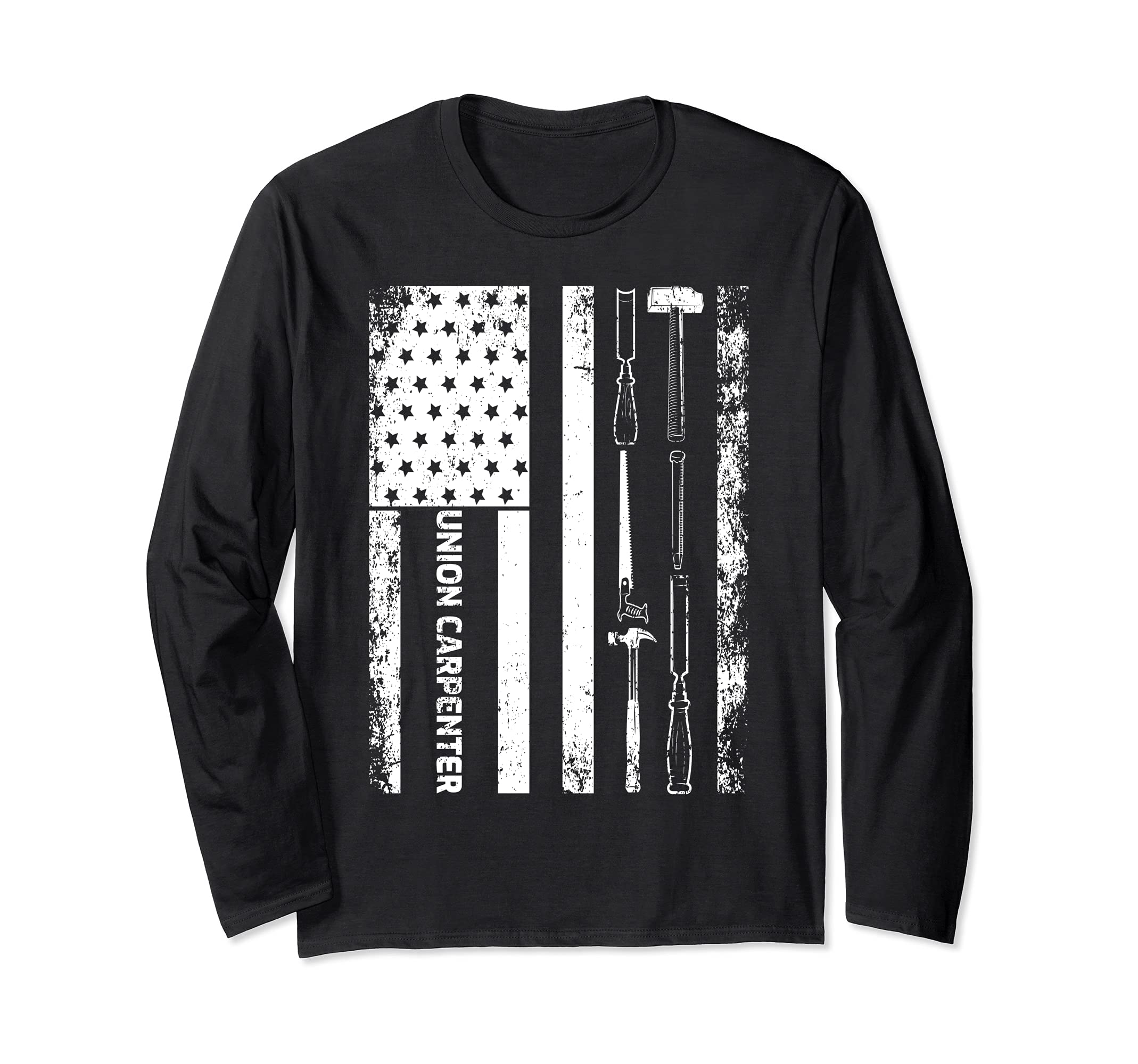 Vintage USA American Flag Union Carpenter Long Sleeve T-Shirt, Black