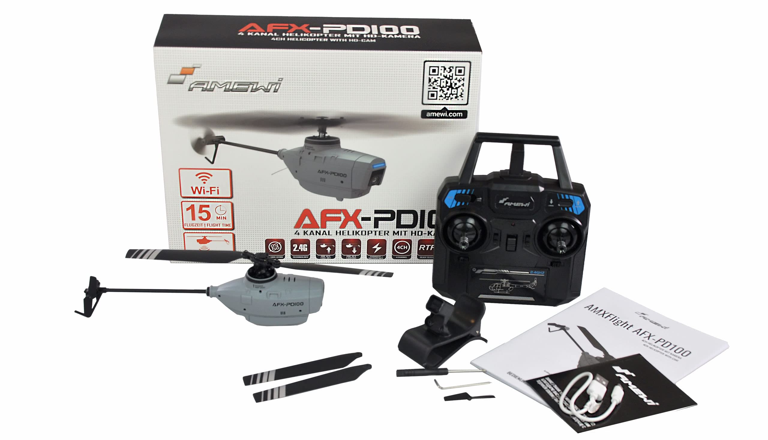 Amewi AFX-PD100 mit HD-Kamera RC Hubschrauber RtF, Grau