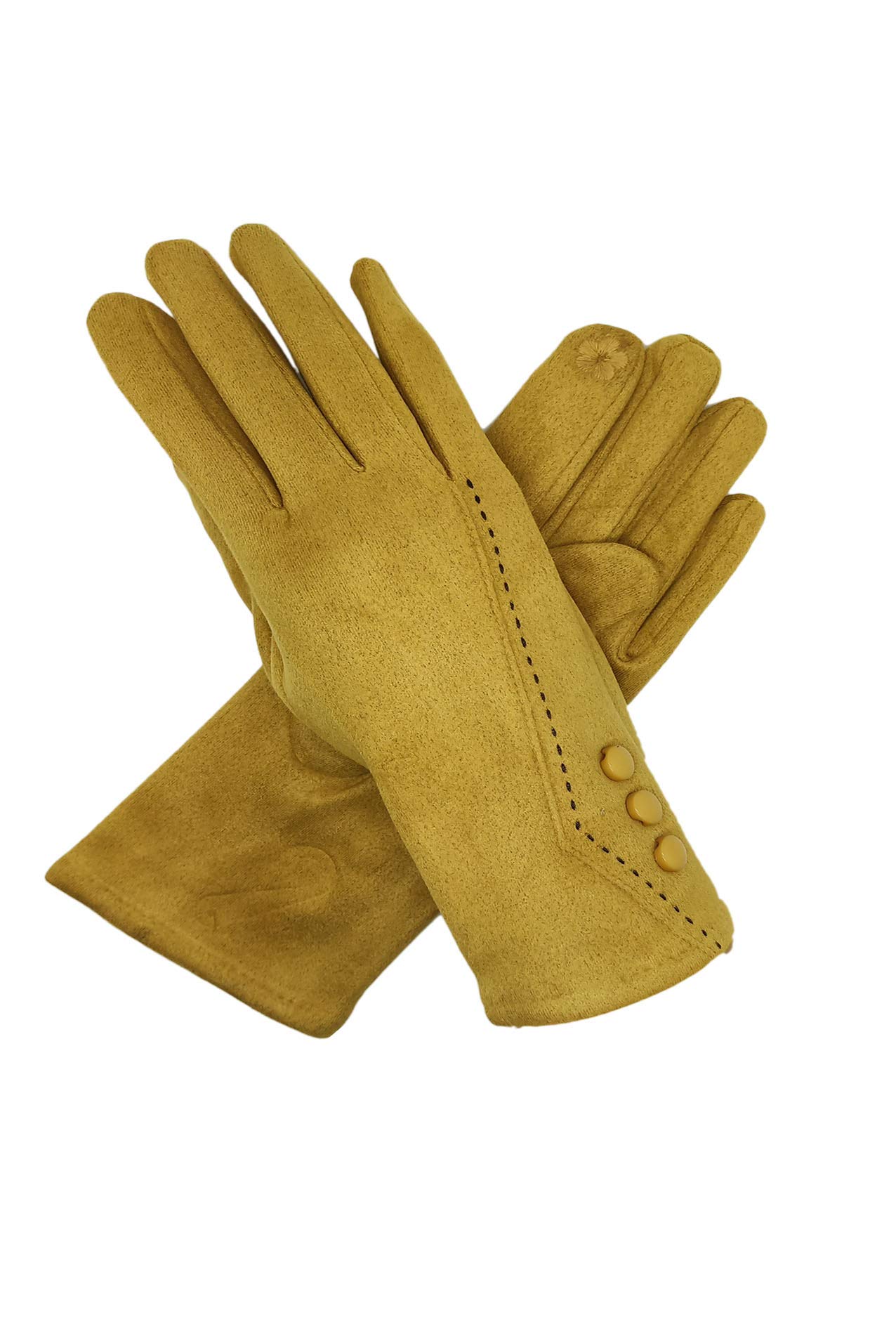 Finecy In Women's Yellow - Gloves Fashion Velvet Gloves Featuring Buttontouch Screen Finger Mittens (Yellow)