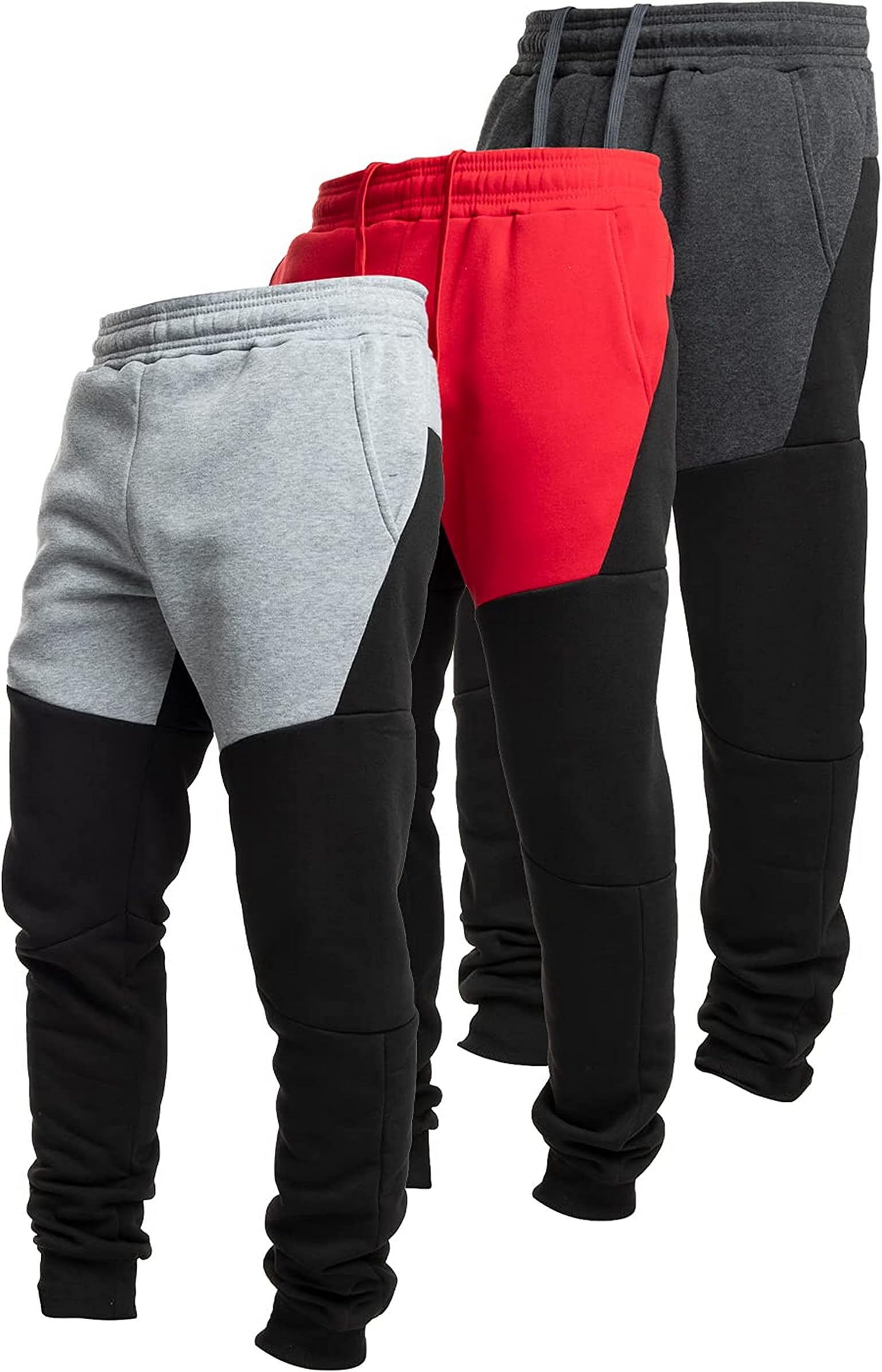 3 Pack Fleece Active Tech Joggers for Men, Mens Sweatpants with Zipper Pockets