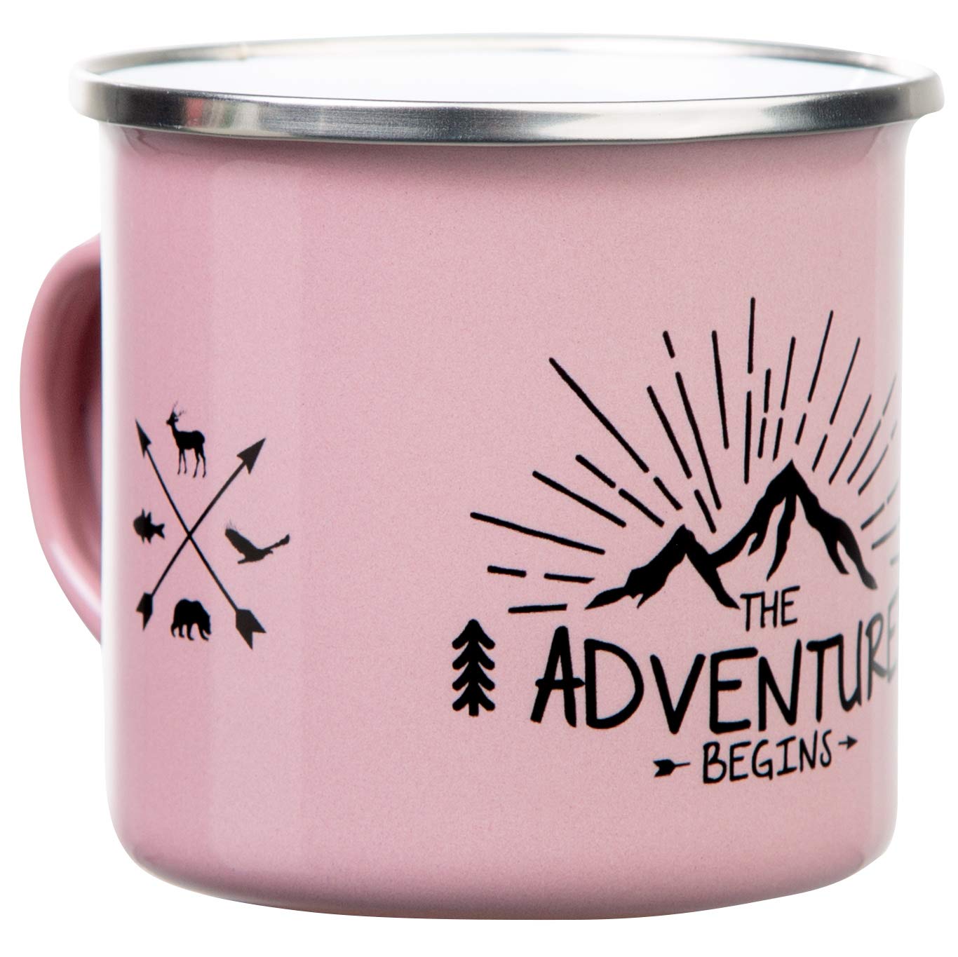 Mugsy Tazza Smaltata The Adventure Begins – 330 Ml, Verde Oliva, Leggera E Infrangibile, Ideale Per Campeggio E Outdoor, Design Retrò