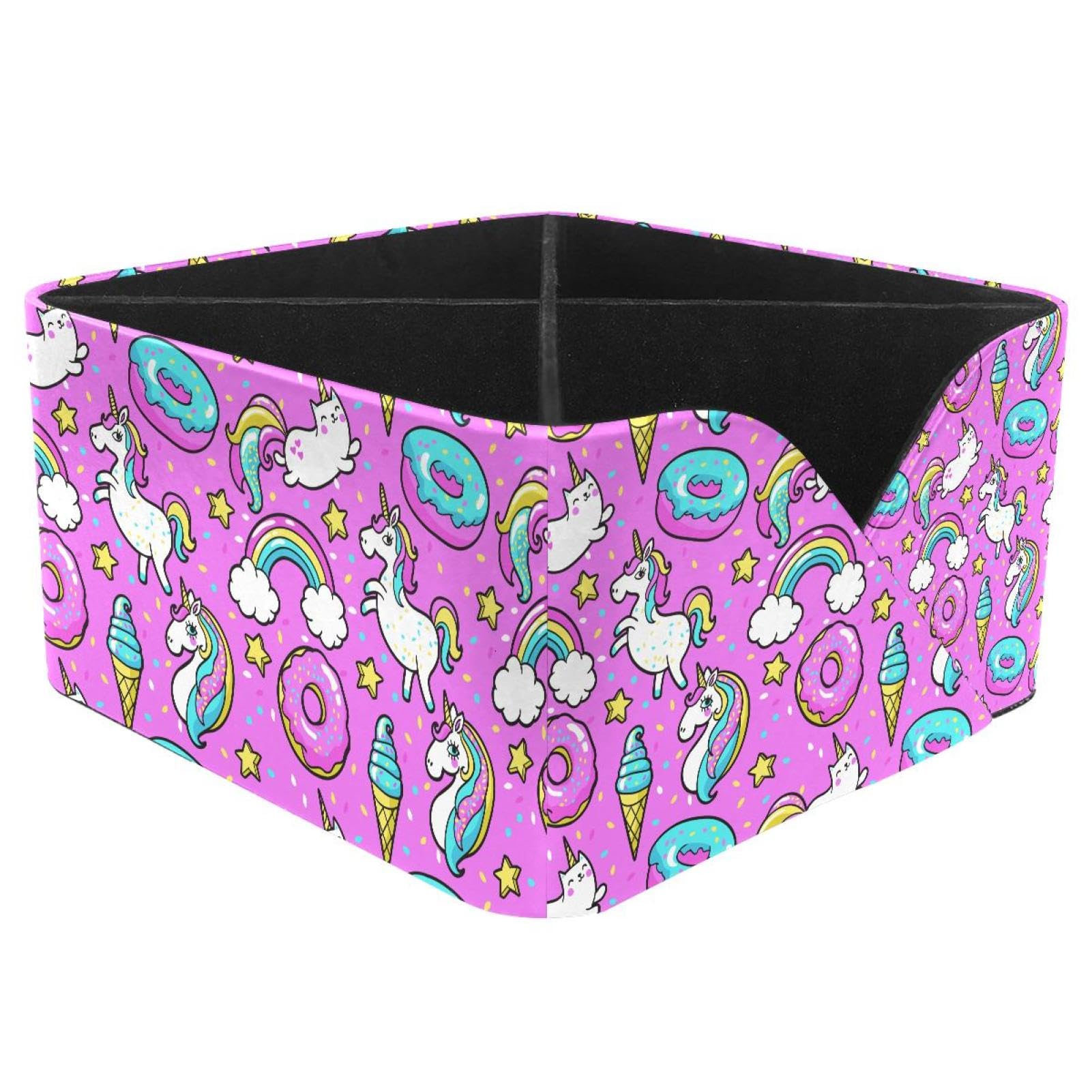 KengjuTesu Unicorns Donuts Rainbow Confetti Comic Pattern Desktop Organizer Pen Holder, Rectangular Pencil Cup for Office, Study and Makeup Stations