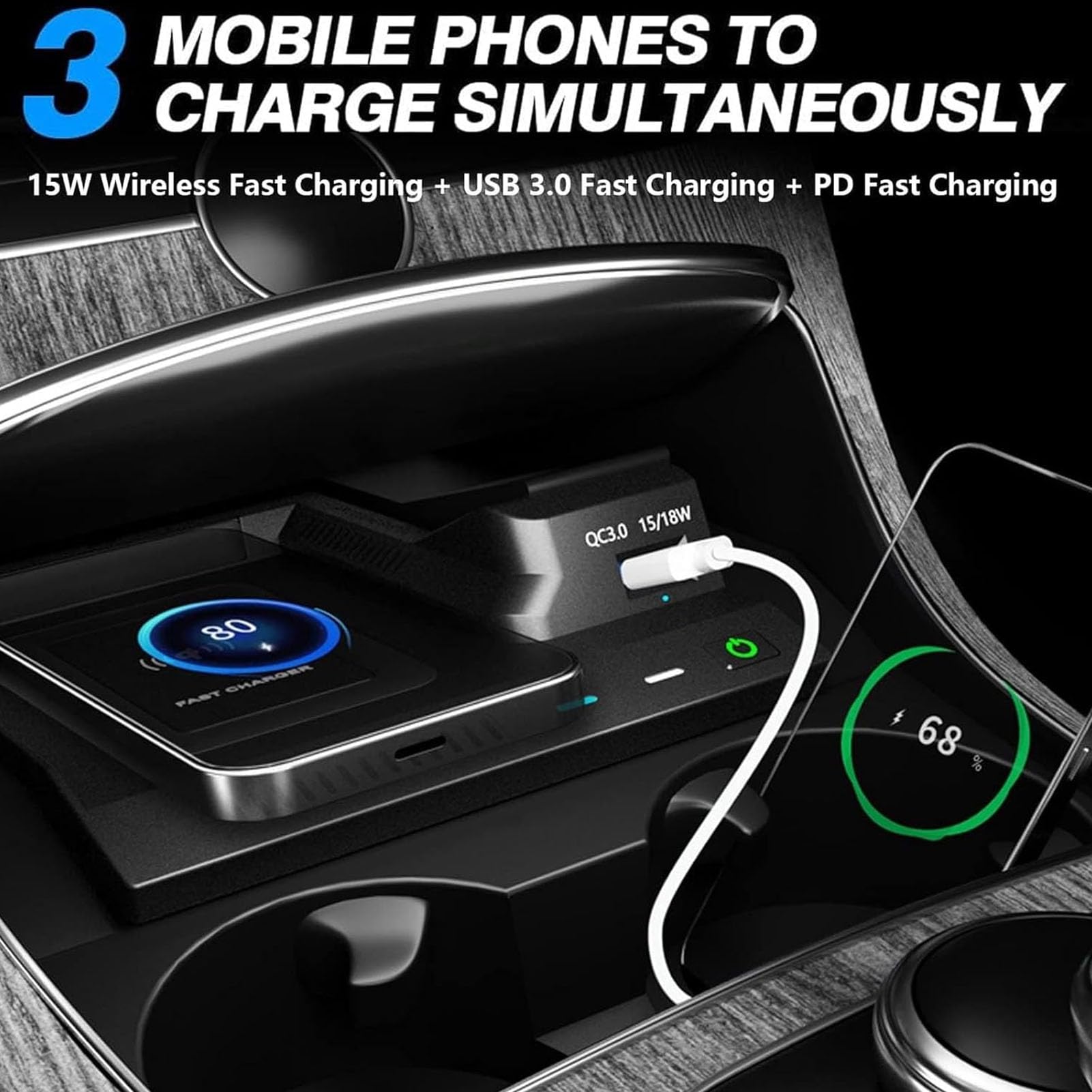 Cargador De Coche Inalámbrico para Mercedes-Benz Clase E 2016-2023 Panel De Accesorios De Consola Central,Cargador Rápido De 15 W para Cualquier Teléfono Habilitado para Qi(Color:Toma móvil)