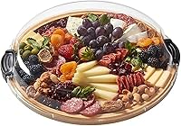 Farberware Build-a-Board Bamboo Cutting Board with Locking Lid - 14" Round Portable Charcuterie Tray for Snacks & Picnics