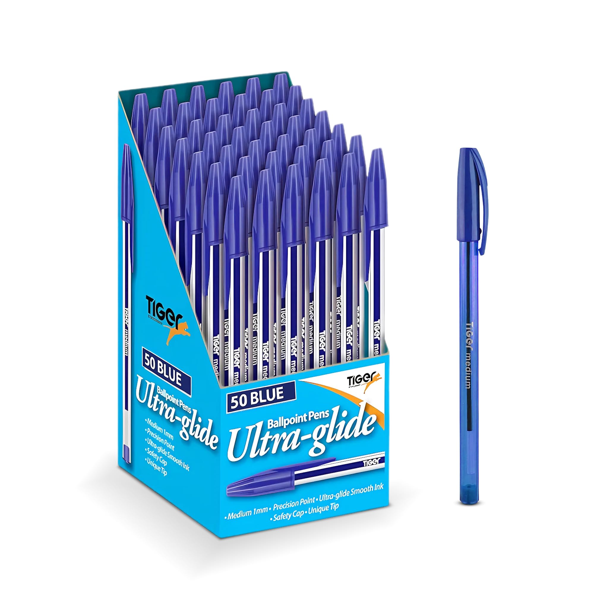 Lotus Pack of 50 Coloured Ink Medium Point Nib Ultra Glide Smooth Ink Precision Ballpoint Pens (Blue, 50 Pack)