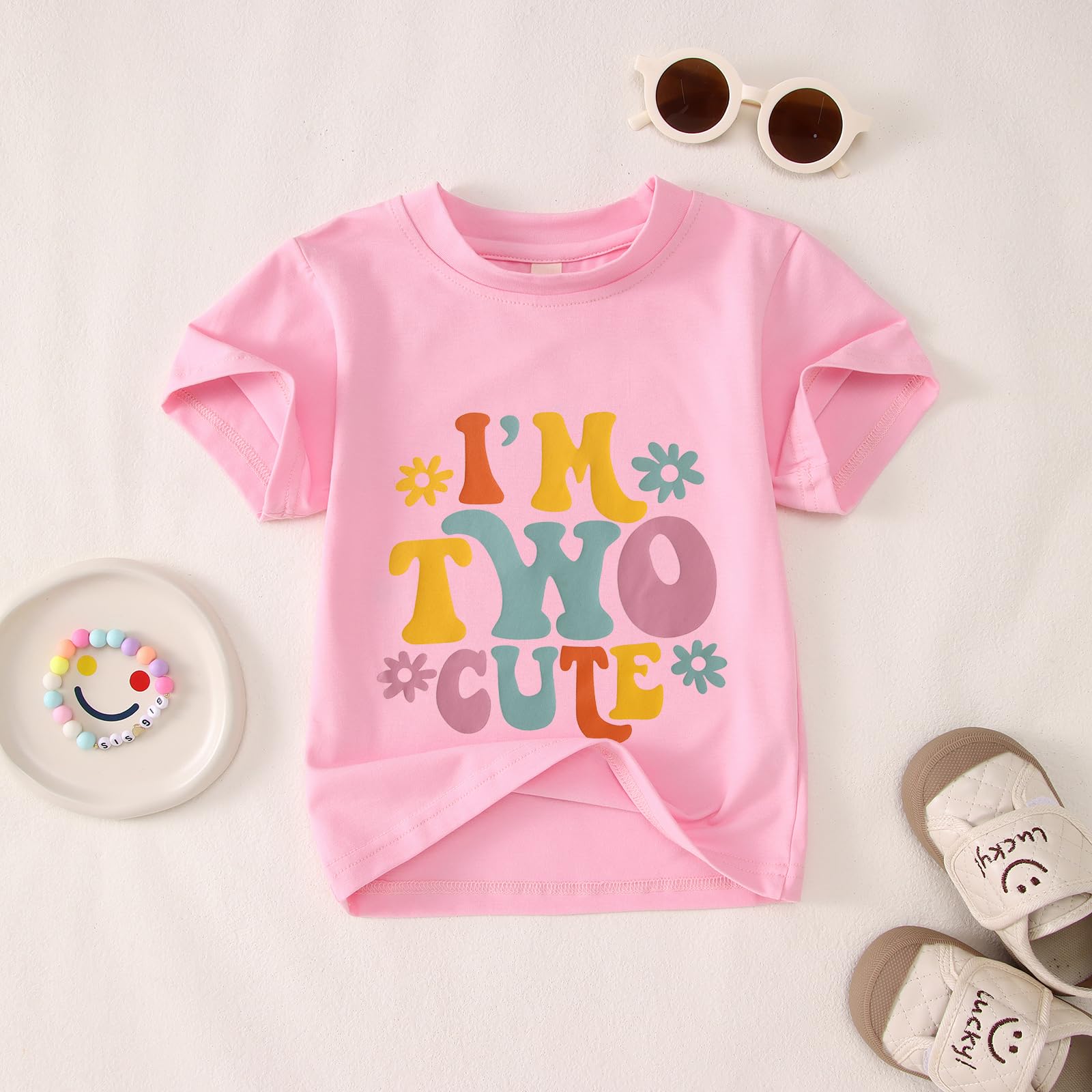 Camiseta de 2º cumpleaños para niña "I'm Two Cute", camiseta de impresora de segundo cumpleaños, camisetas de fiesta de cumpleaños, ropa de verano, manga corta, camiseta de cuello redondo suave