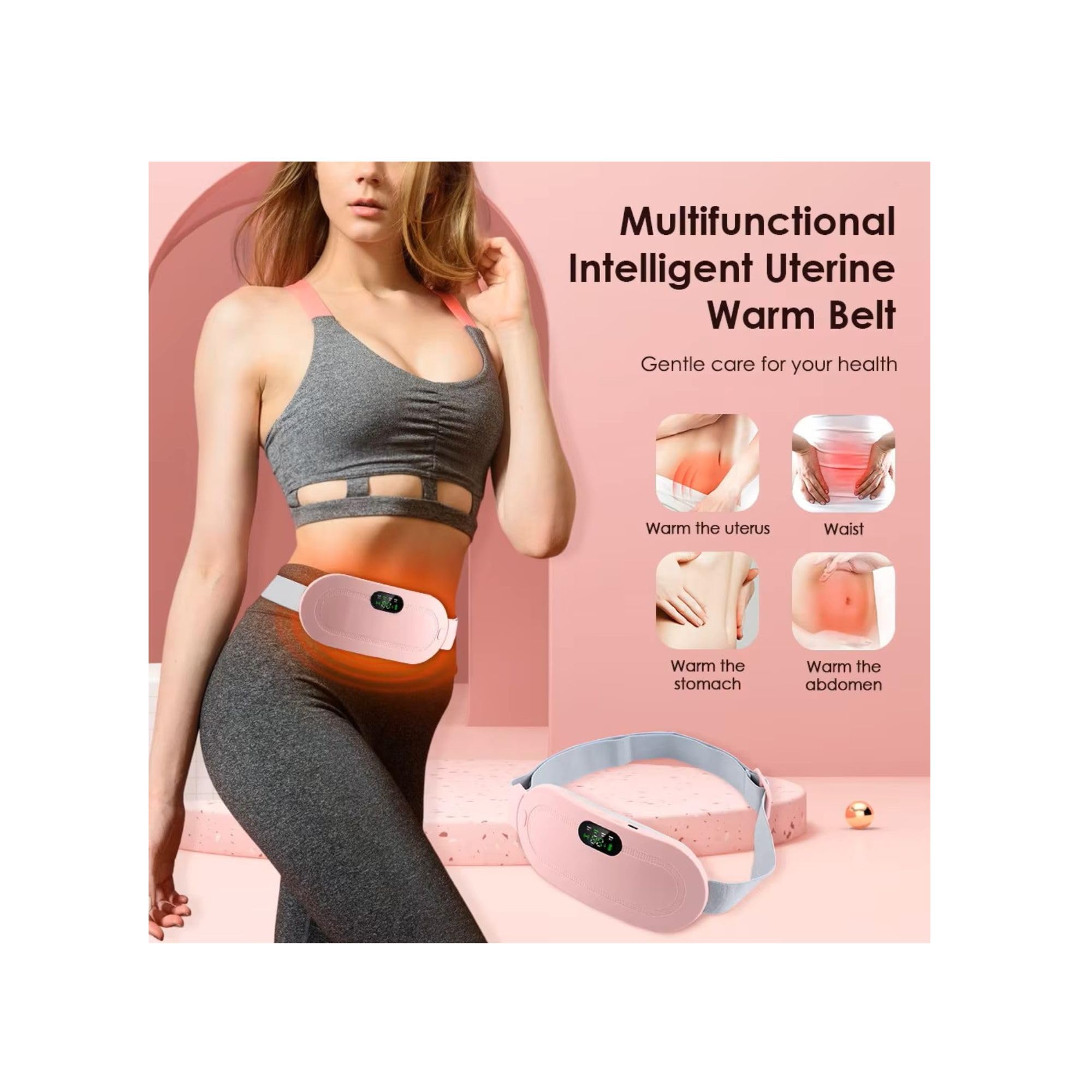 KHIZAR Smart Period Cramp Massager β Heating & Vibration Menstrual Pain Relief Belt for Women, Portable Heating Pad for Abdomen Comfort 1
