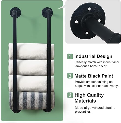 Miniatura 4 de HouseAid Toallero de tubo industrial, soporte de almacenamiento de toallas de baño de granja, organización de toallas de estilo vintage, montado en