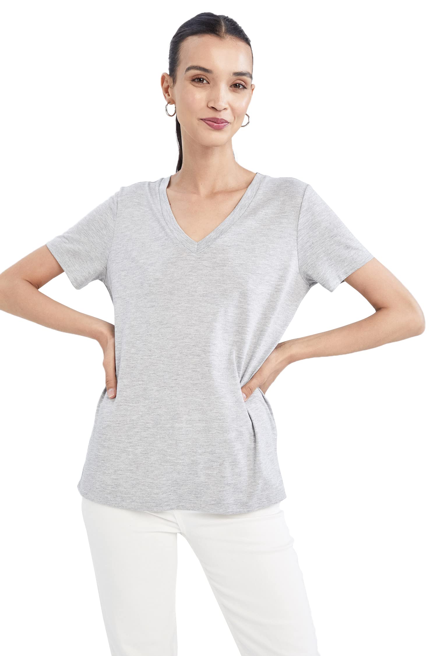 Kadın Regular Fit V Yaka Kısa Kollu Tişört