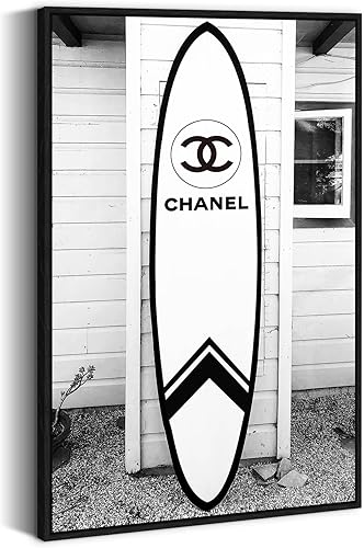 Arte enmarcado de playa en blanco y negro imagen de pared de tabla de surf de tendencia retro grande vintage con tema oceánico paisaje, impresiones