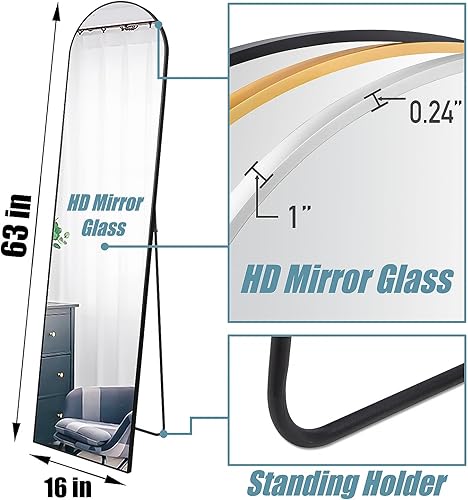 Miniatura 3 de Espejo rectangular de 63 x 16 pulgadas, cuerpo completo, para colgar en la pared, aleación de aluminio, marco de metal, vidrio HD, maquillaje para