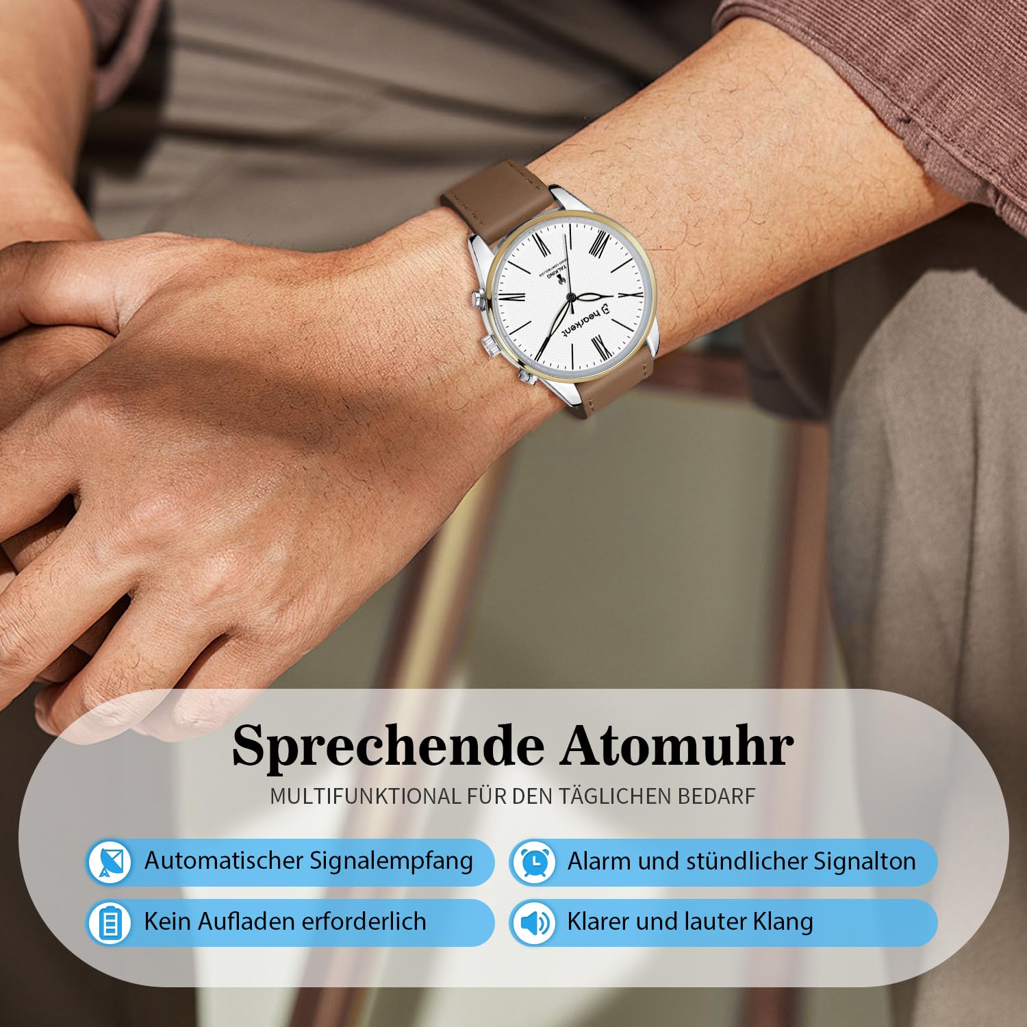 Reloj parlante para hombre, reloj de pulsera para personas mayores con voz alemana, relojes de esfera grande para discapacitados visuales, reloj parlante ciego, alto y claro, reloj analógico clásico