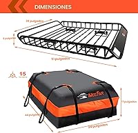Vista 4 de MeeFar Cesta de portaequipajes universal para techo de 51" X 36" X 5" + Bolsa impermeable de 15 pies cúbicos (44" 34" 17"), y red de carga