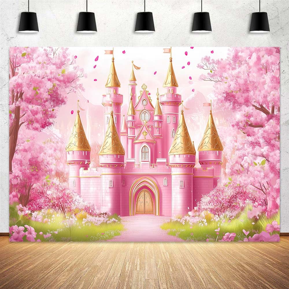 10x8ft Princess Castle Birthday Backdrop Photograph Pastel Watercolor Pink Royal Castle Background Sakura Fairy Tale Girl Birthday Party Decorations