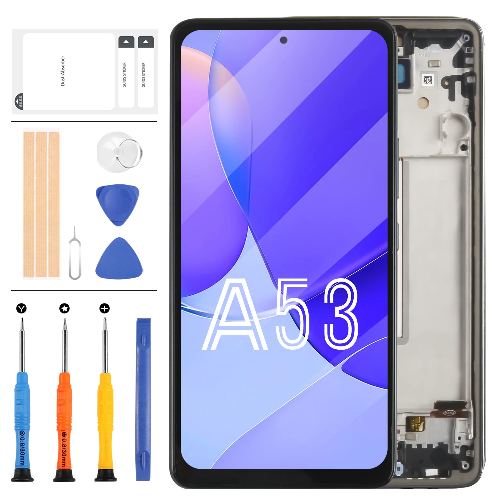 LADYSON Ersatzteil-Set für Samsung Galaxy A53 5G A536 SM-A536B SM-A536U LCD-Display, Touchscreen, Digitizer, Montageset mit Rahmen, keine Unterstützung von Fingerabdruck
