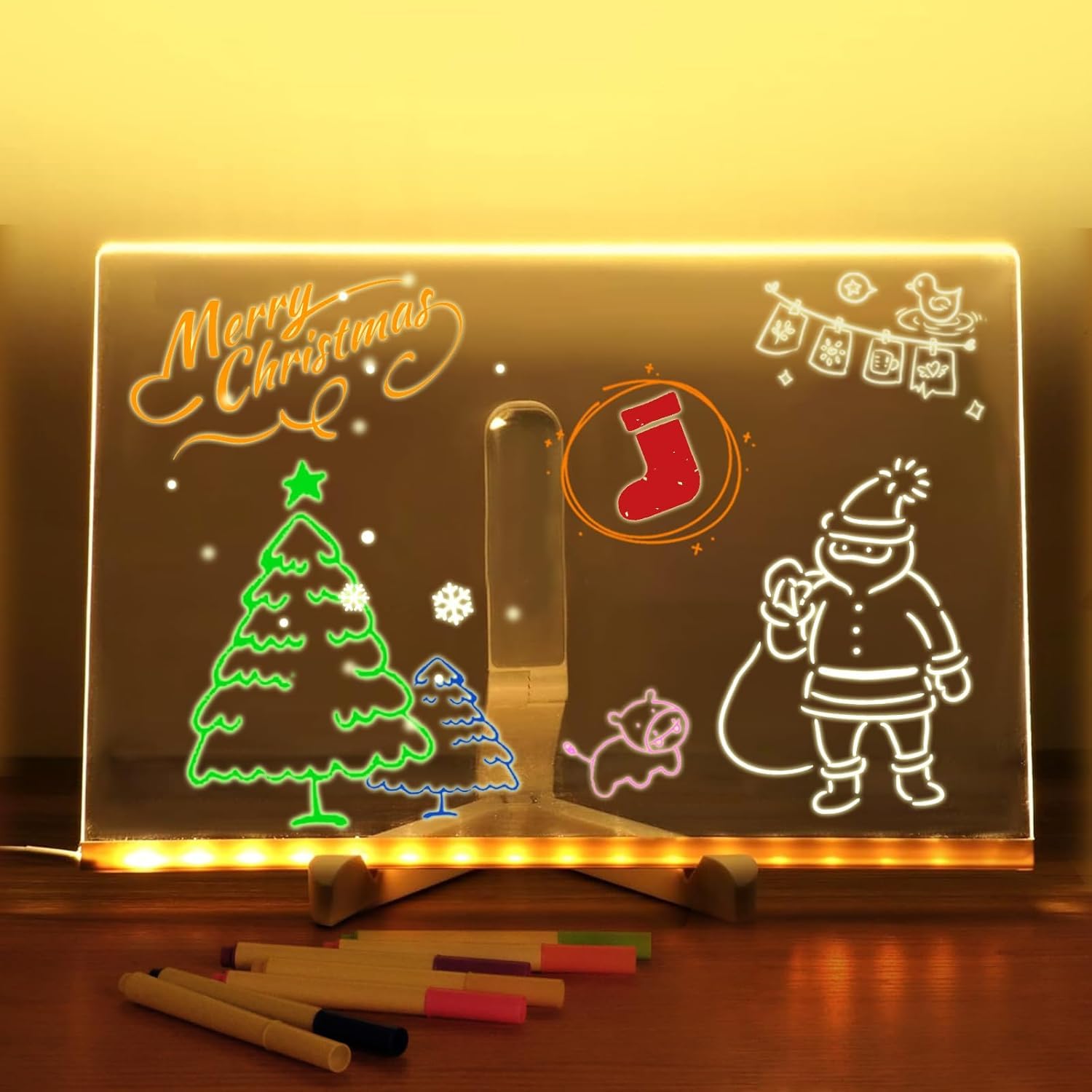 TaTasay 12 x 8 inch Acrylic Dry Erase Board with Light - Led Light Up Acrylic Message Board- White Board with Stand for Home, Room, School, Office, 7