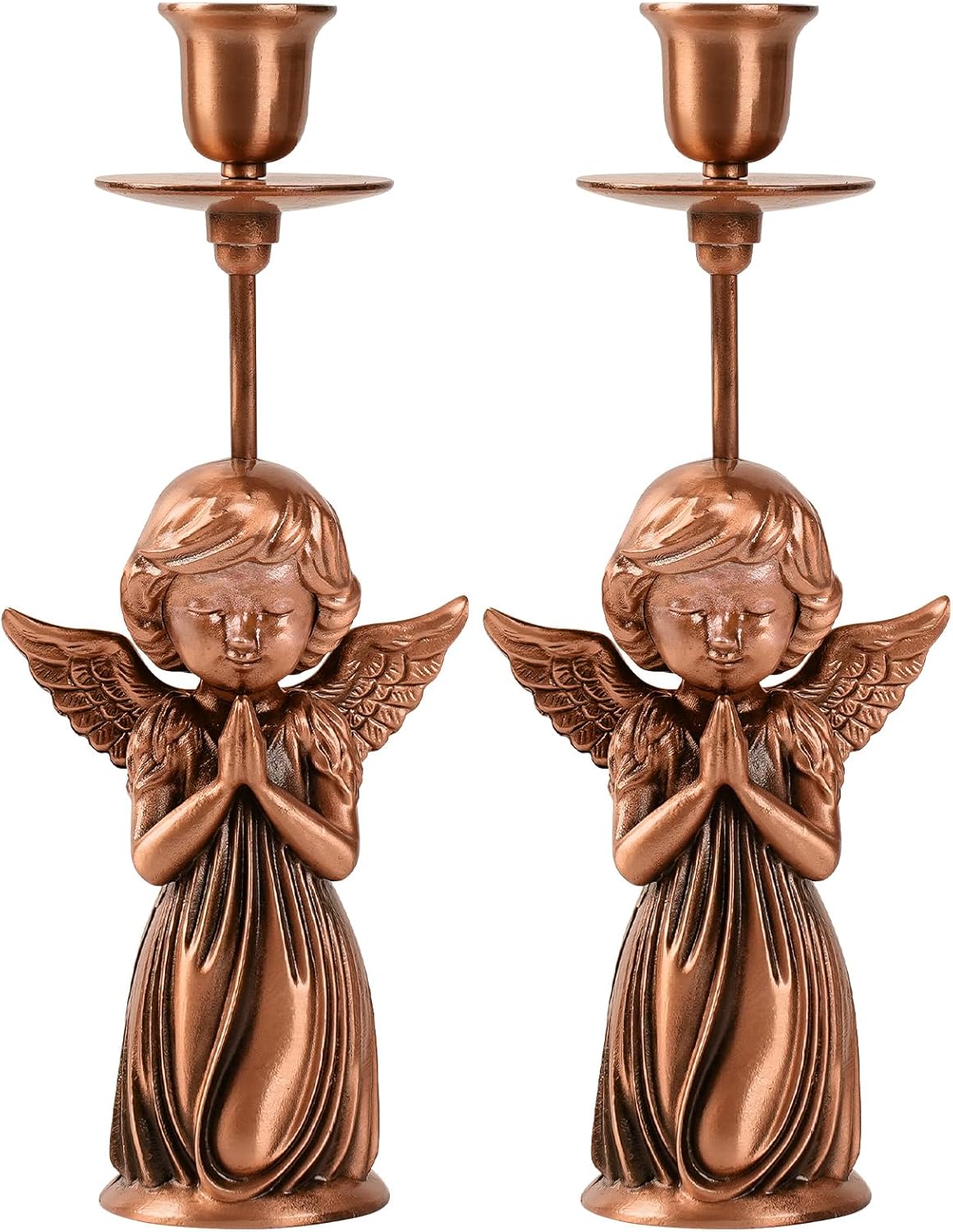 Vintage Bronze Zinc Alloy Angel Candlestick Holders 2 Pcs for Fireplace,Wedding, Holiday Table Decor Candle Holders Gift