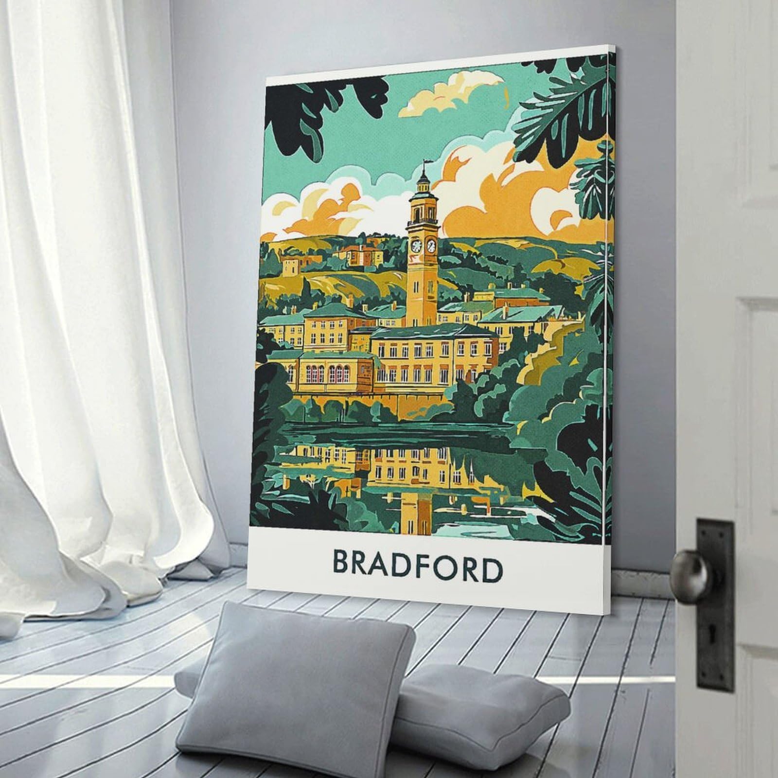 Junmoney Bradford Cityscape Wall Art Print, 20x30inch(50x75cm), for Study, Office Or Focused Interiors, Home Office Artwork with Decorative Appeal