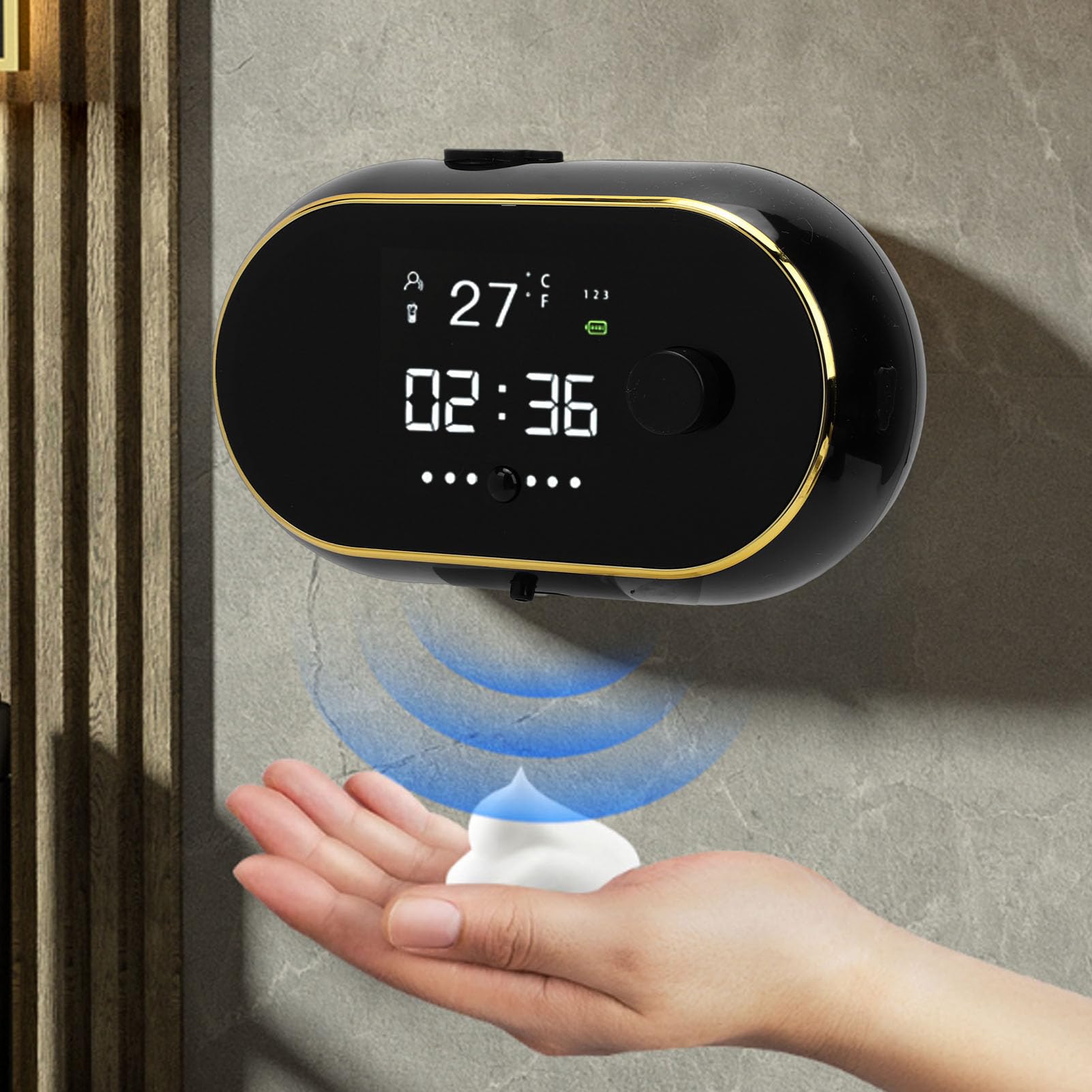 Fockety Dispenser Automatico di Sapone, Dispenser di Sapone Schiumogeno Touchless Ricaricabile a Parete, di per le Mani di Grande capacità con Display Digitale (BLACK)