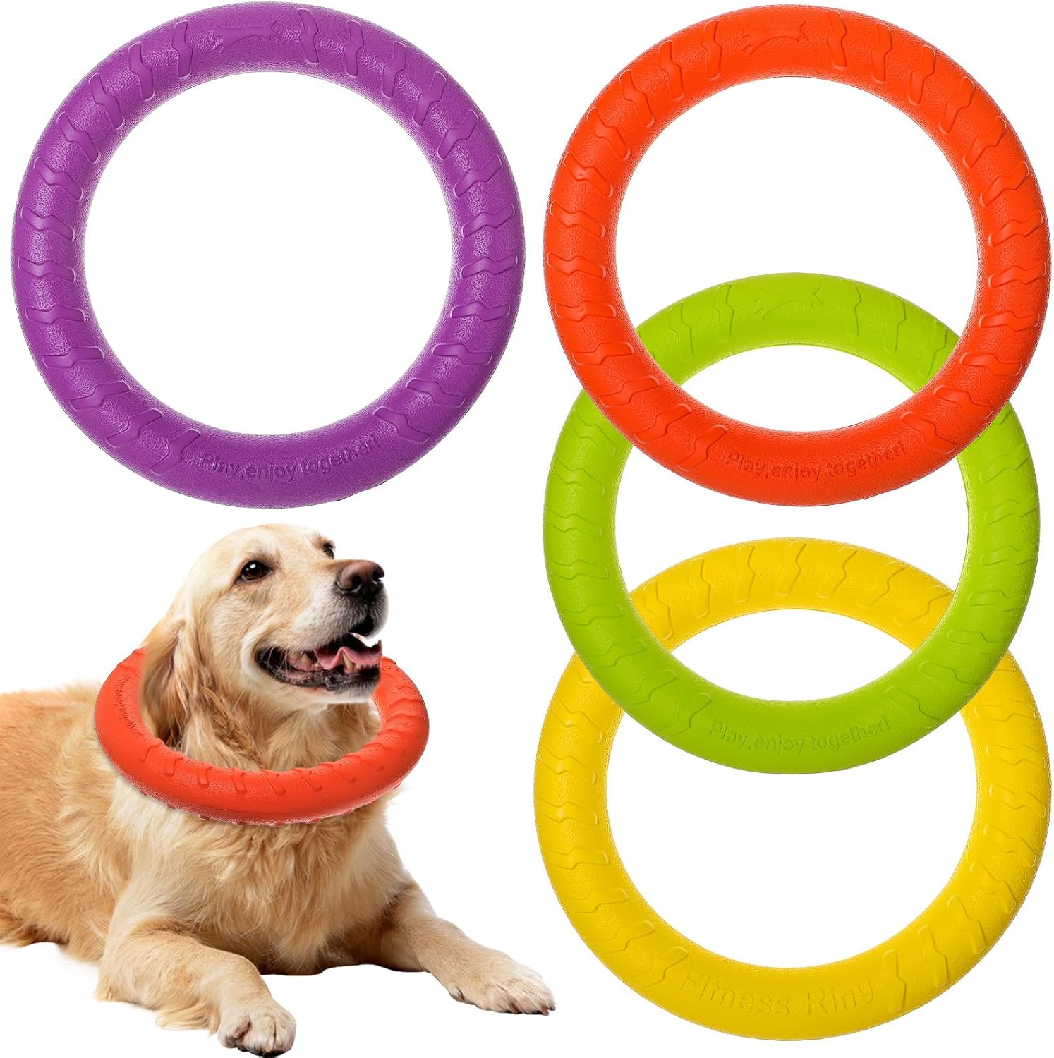 JIEYAO 4個 犬用トレーニングリング アウトドア用 12インチ ペットフライングディスク 積極的な噛み込み用 丈夫な噛むおもち