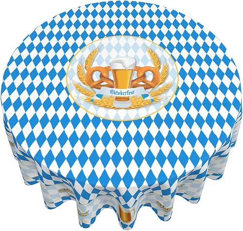Miniatura 2 de Oktoberfest - Mantel redondo de 60 pulgadas, diseño de cuadros azules bávaros, decoración de fiesta, lavable, resistente a las arrugas, resistente a